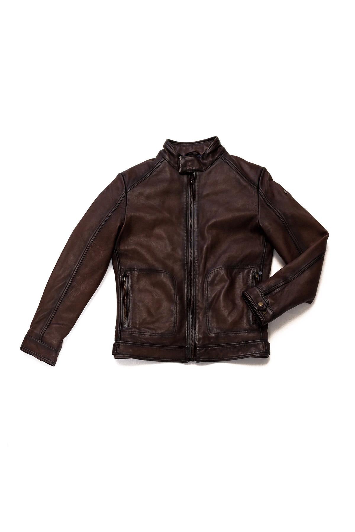 Men's distressed leather jacket - Image n°9