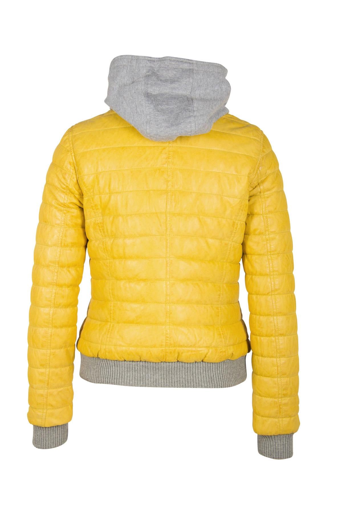 Fine yellow genuine leather down jacket - Image n°9