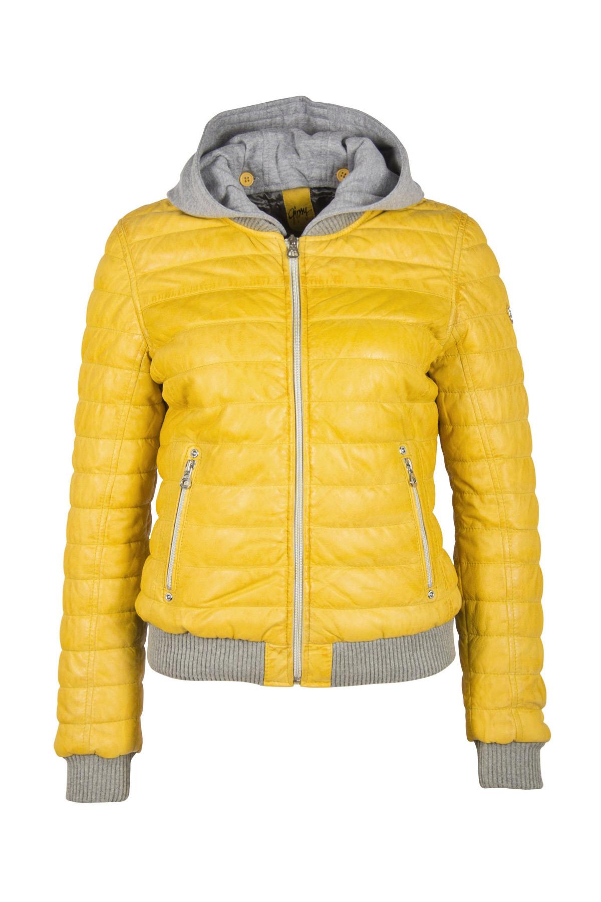 Fine yellow genuine leather down jacket - Image n°8