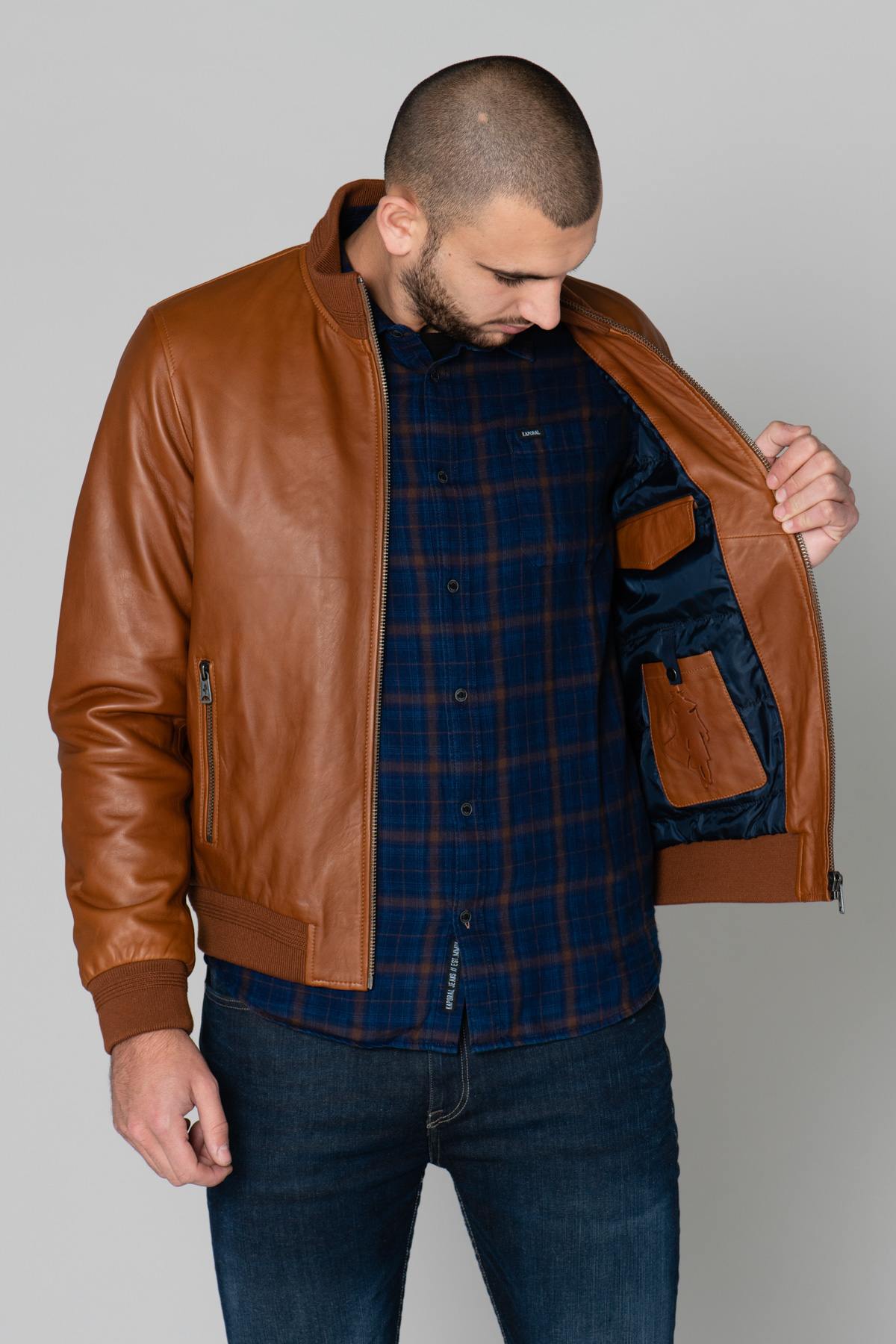 Men's teddy in cognac-colored leather - Image n°6