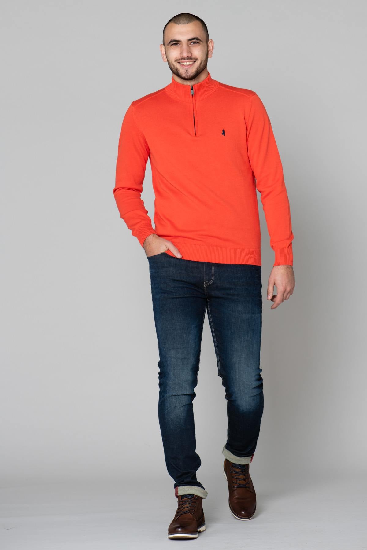 Men's orange high-neck sweater - Image n°3