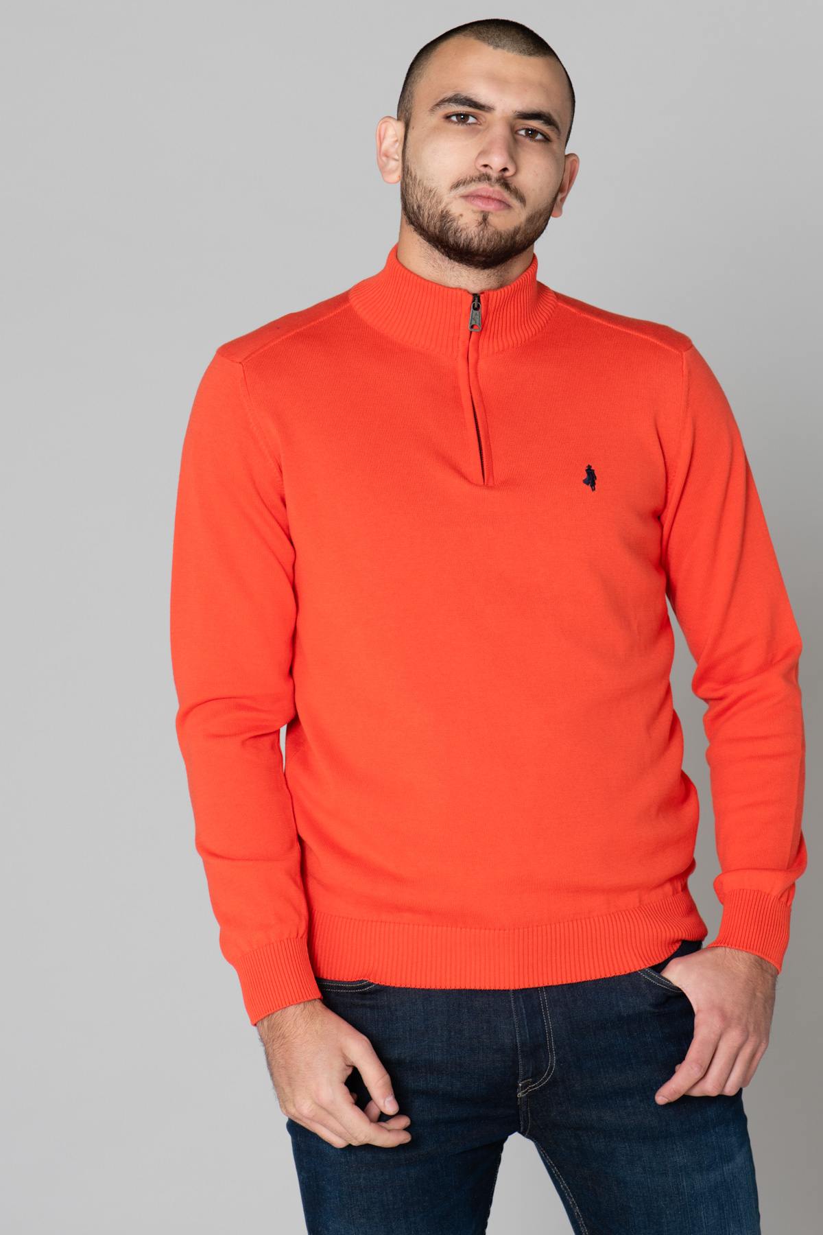 Men's orange high-neck sweater - Image n°4