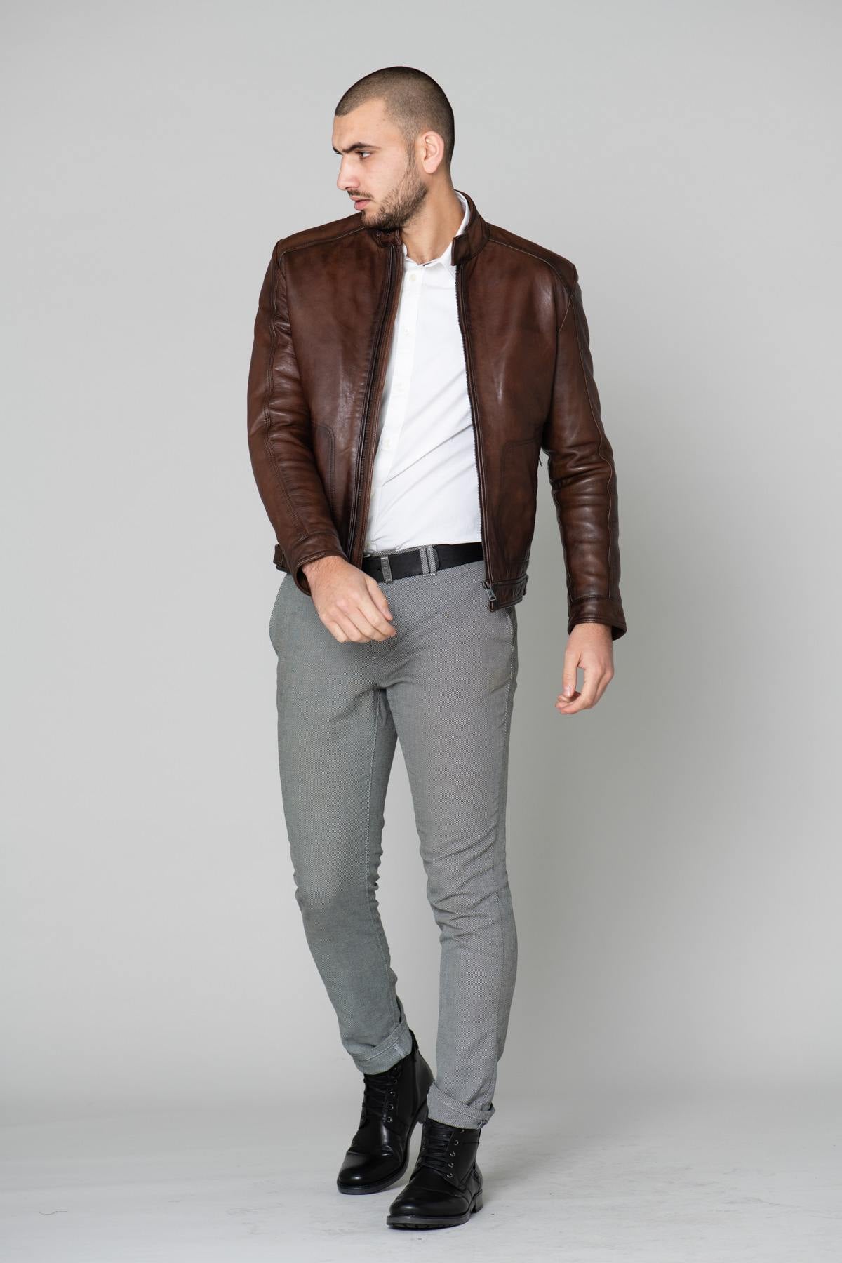 Men's distressed leather jacket - Image n°2