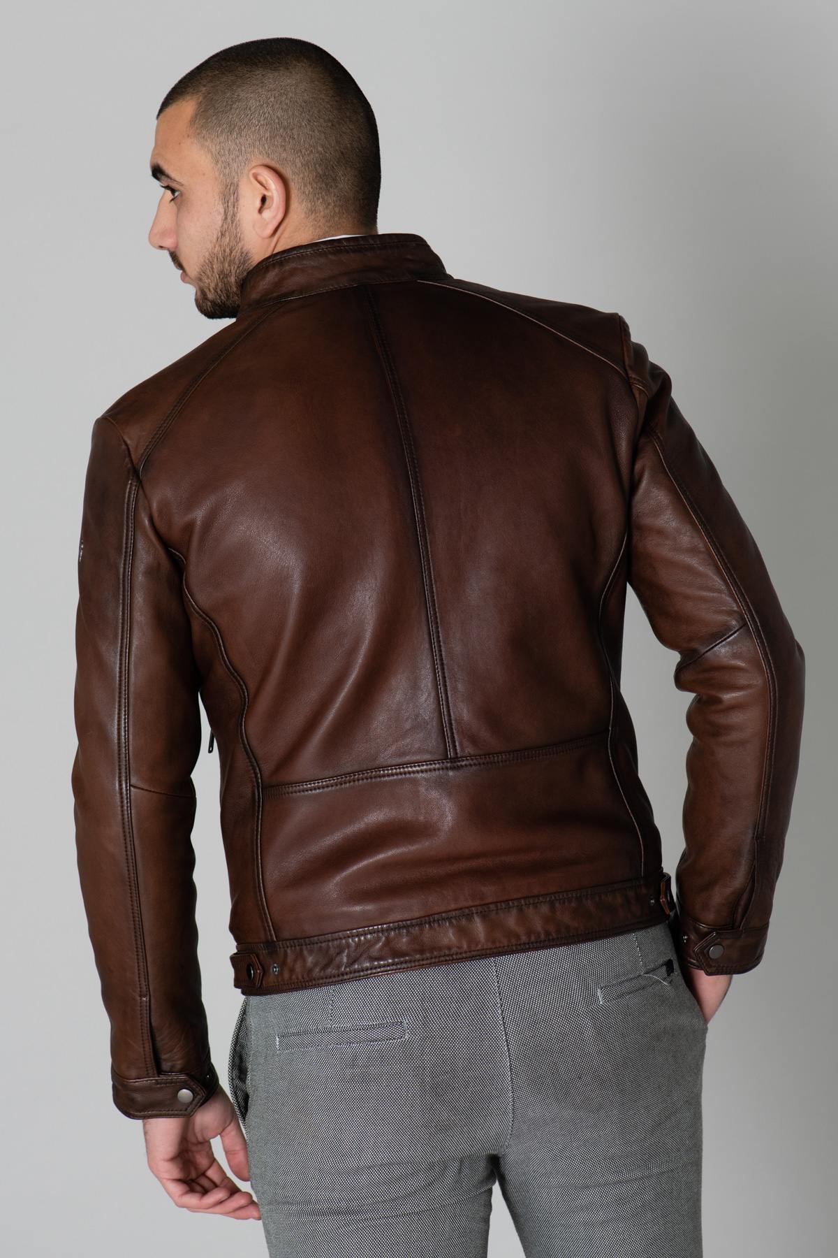 Men's distressed leather jacket - Image n°6