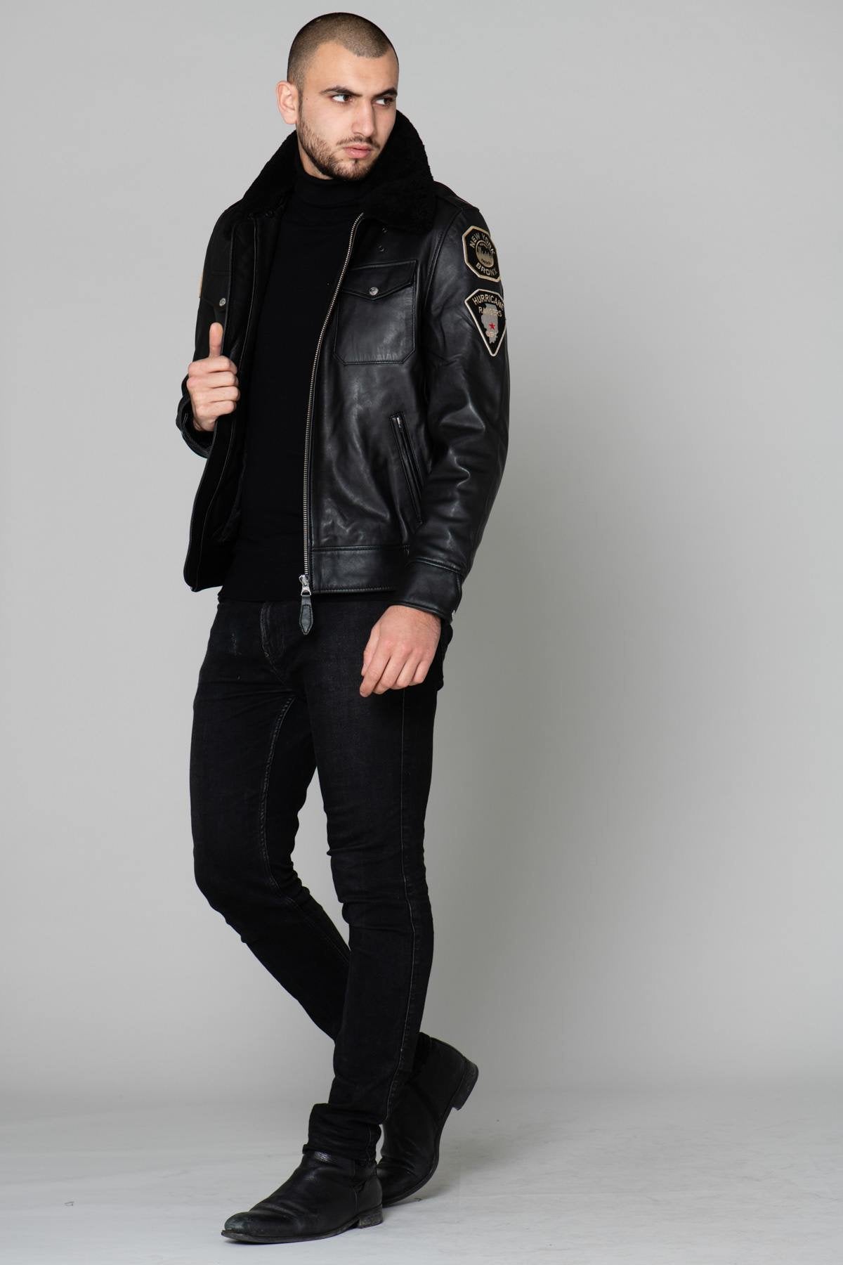 Black US Police Leather Jacket - Image n°2