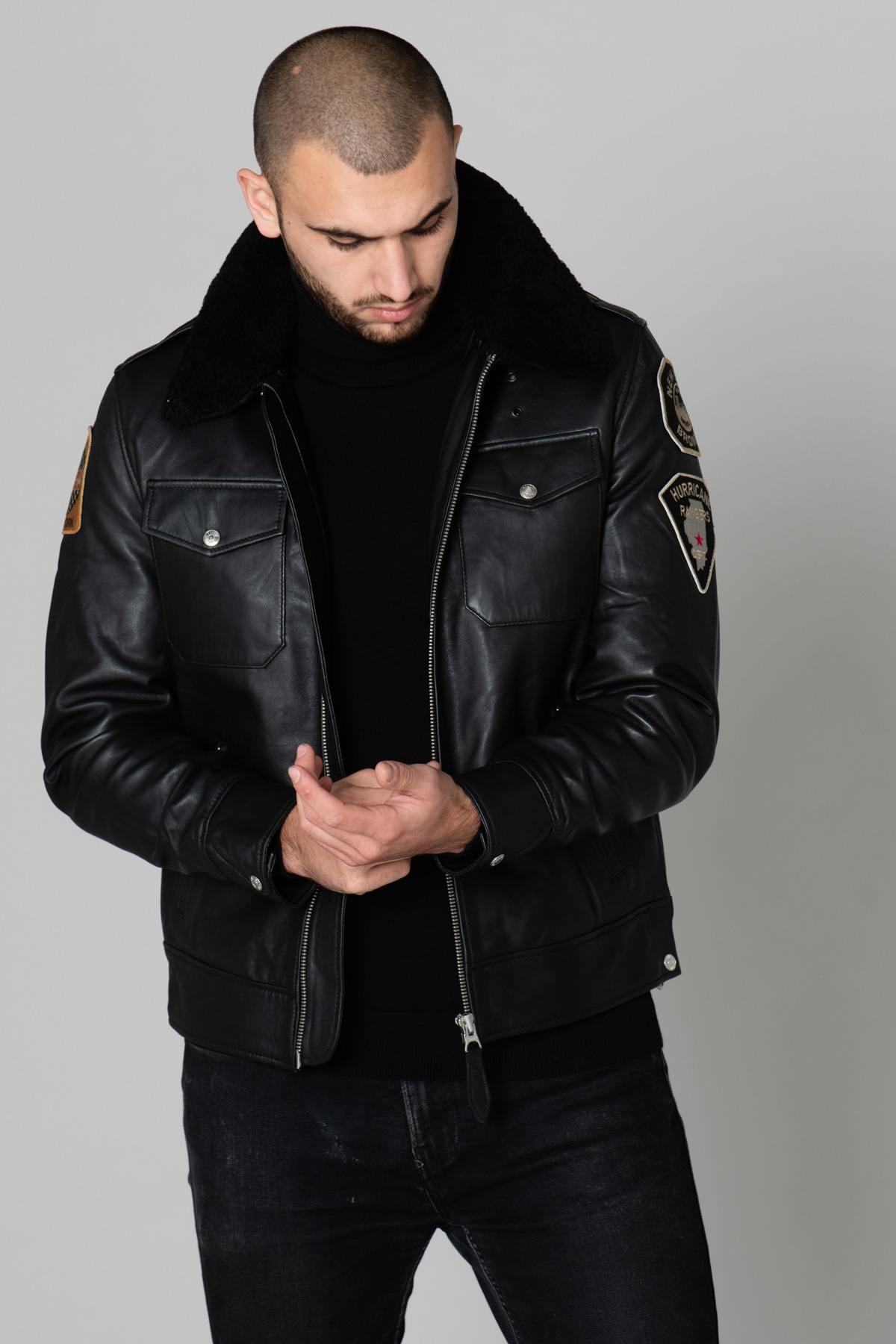 Black US Police Leather Jacket - Image n°3