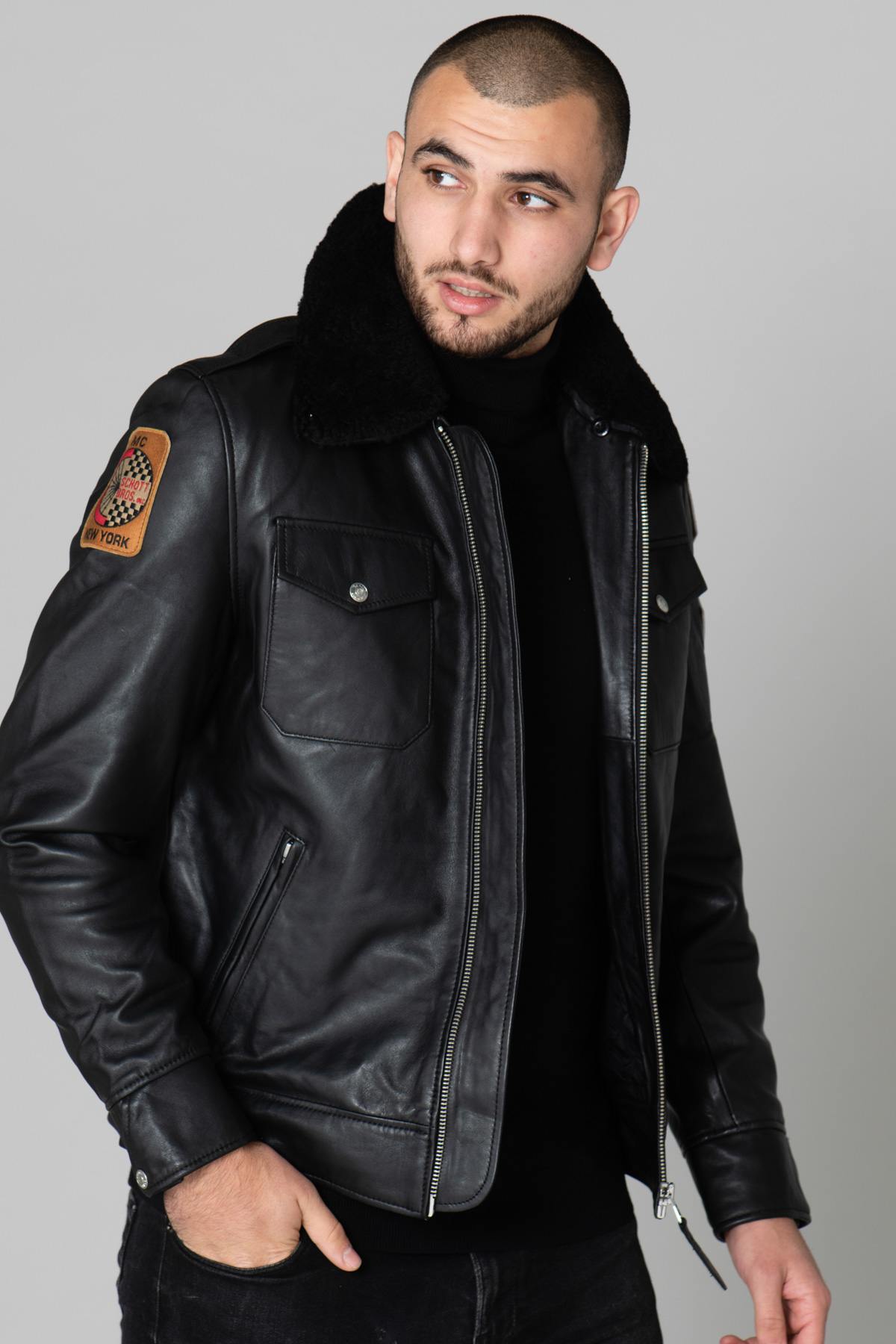 Black US Police Leather Jacket - Image n°5