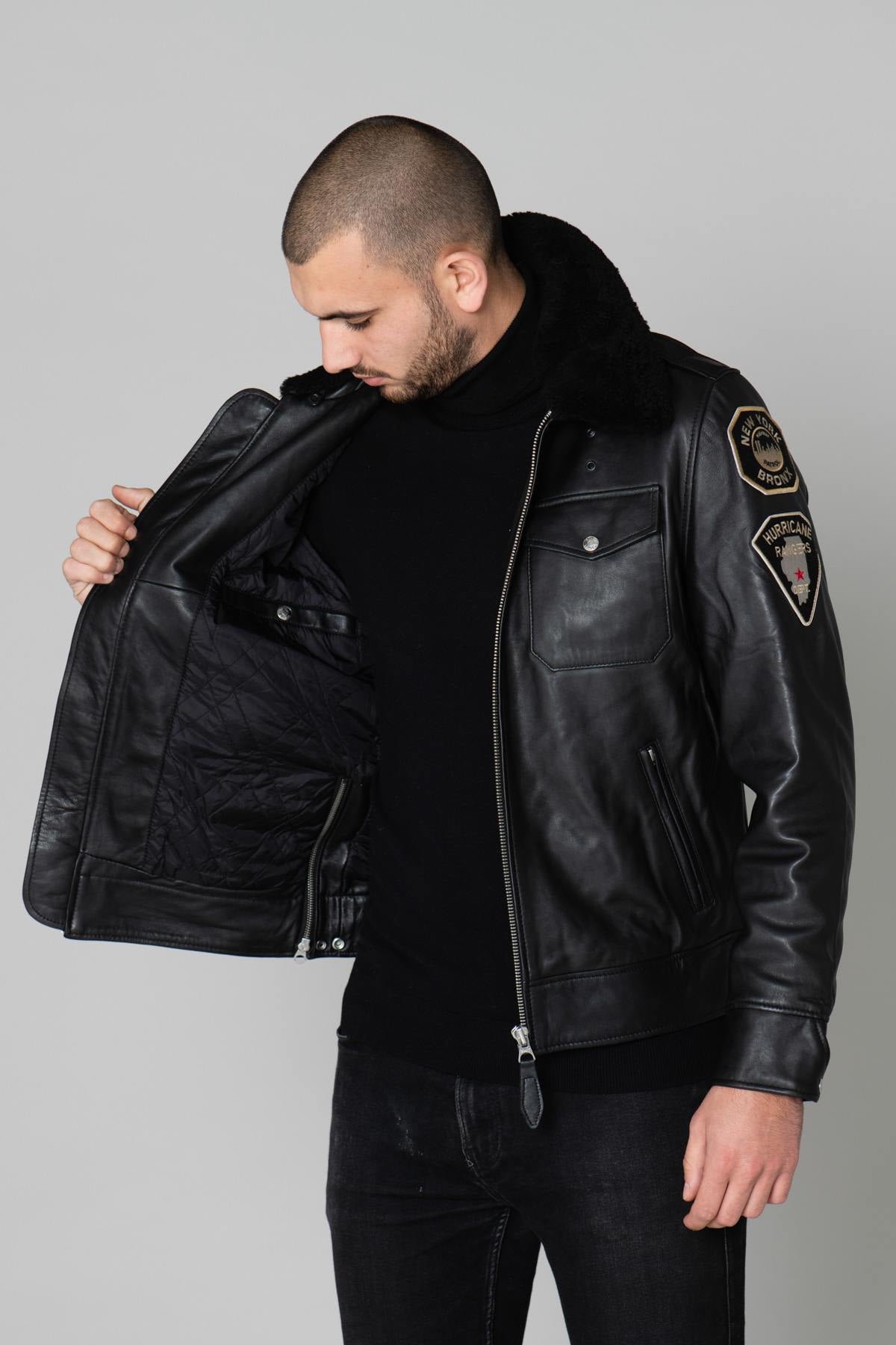 Black US Police Leather Jacket - Image n°6