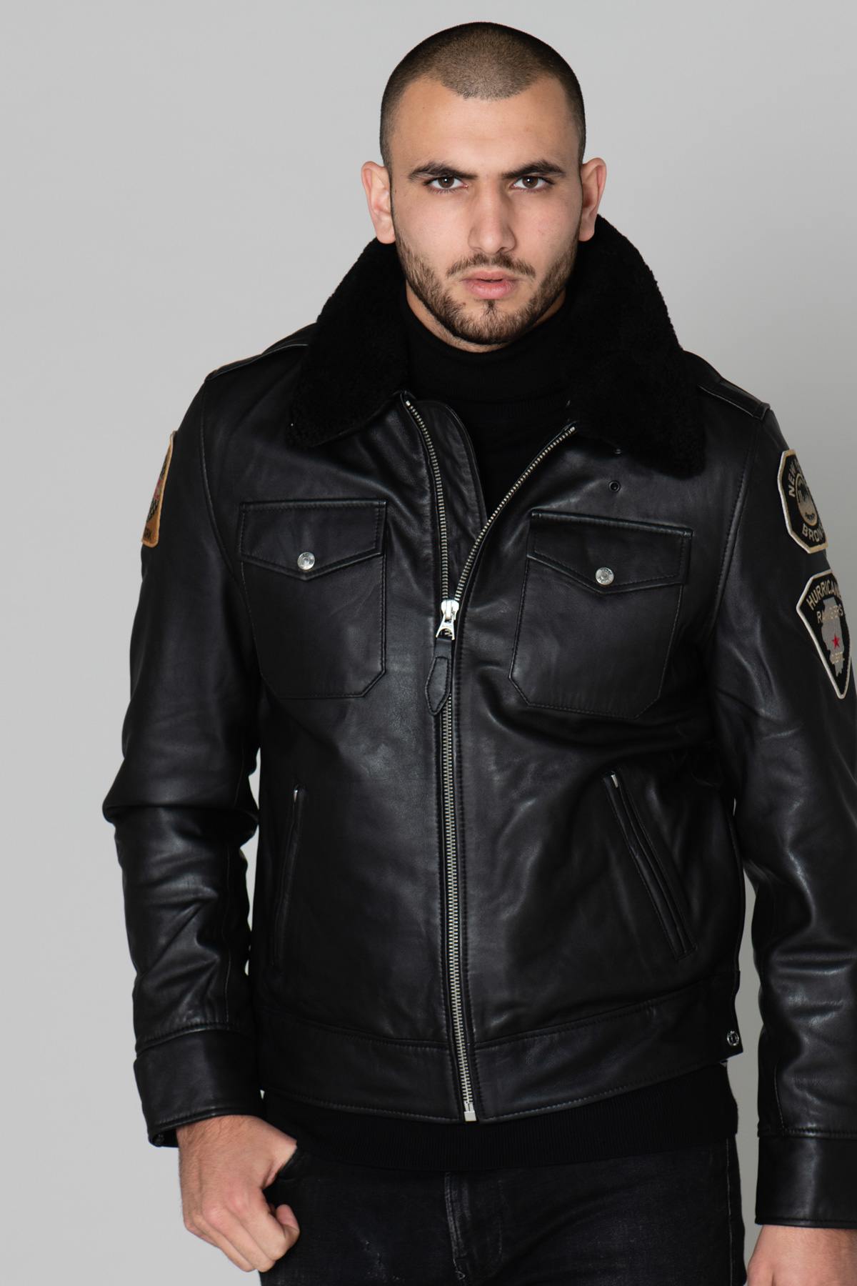 Black US Police Leather Jacket - Image n°4