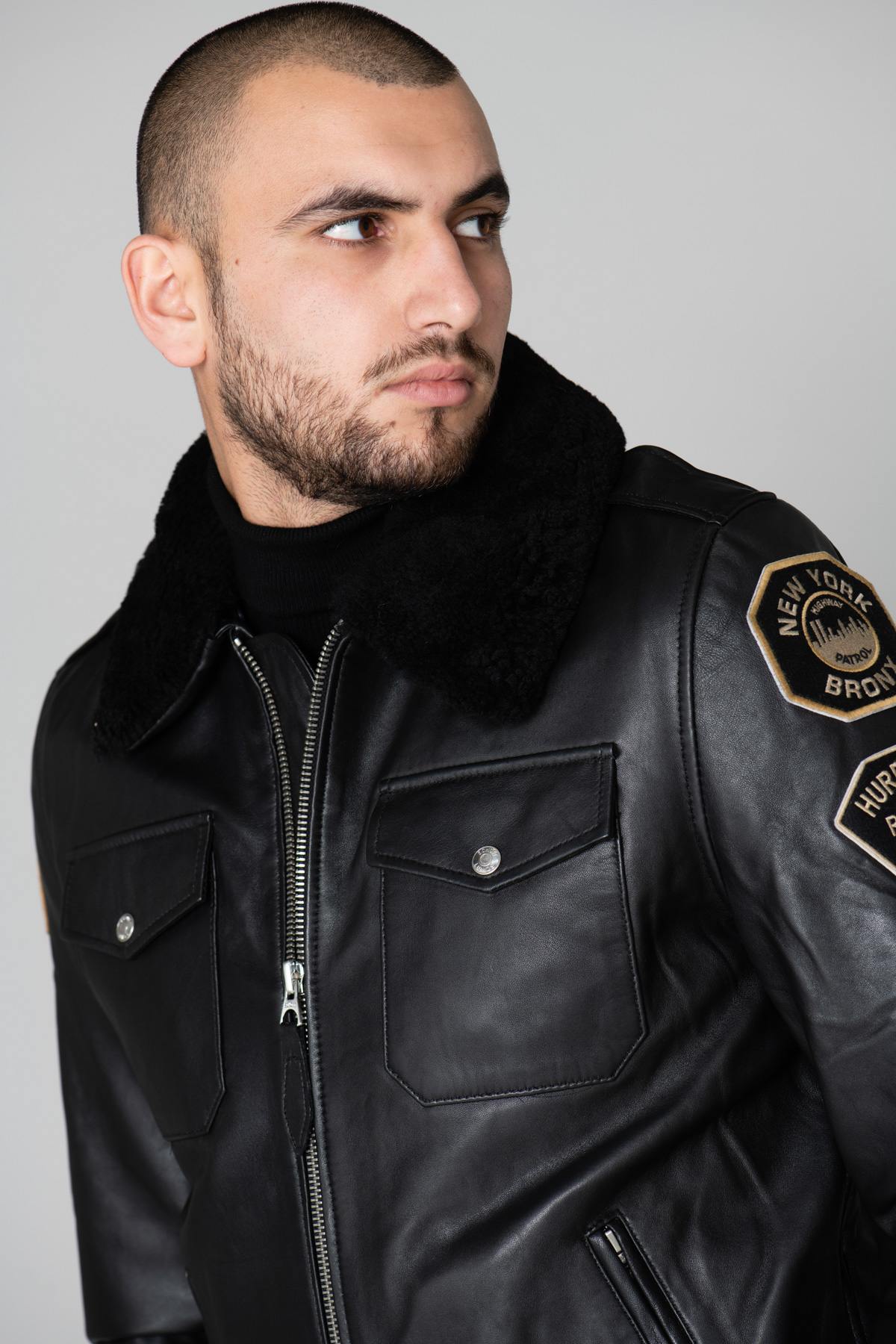 Black US Police Leather Jacket - Image n°1