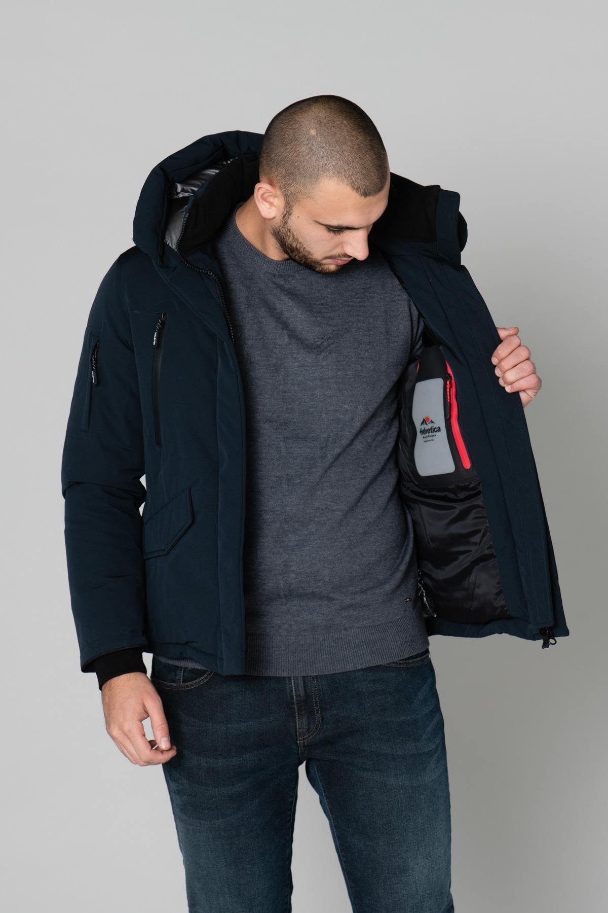 Men's warm navy blue down jacket - Image n°4