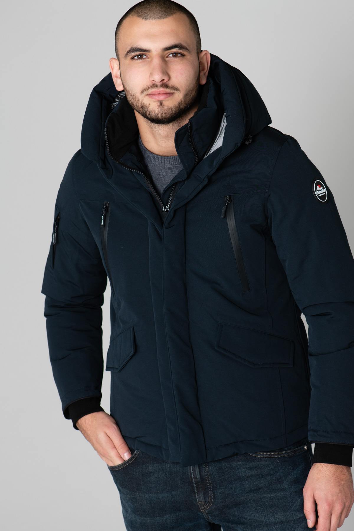 Men's warm navy blue down jacket - Image n°3