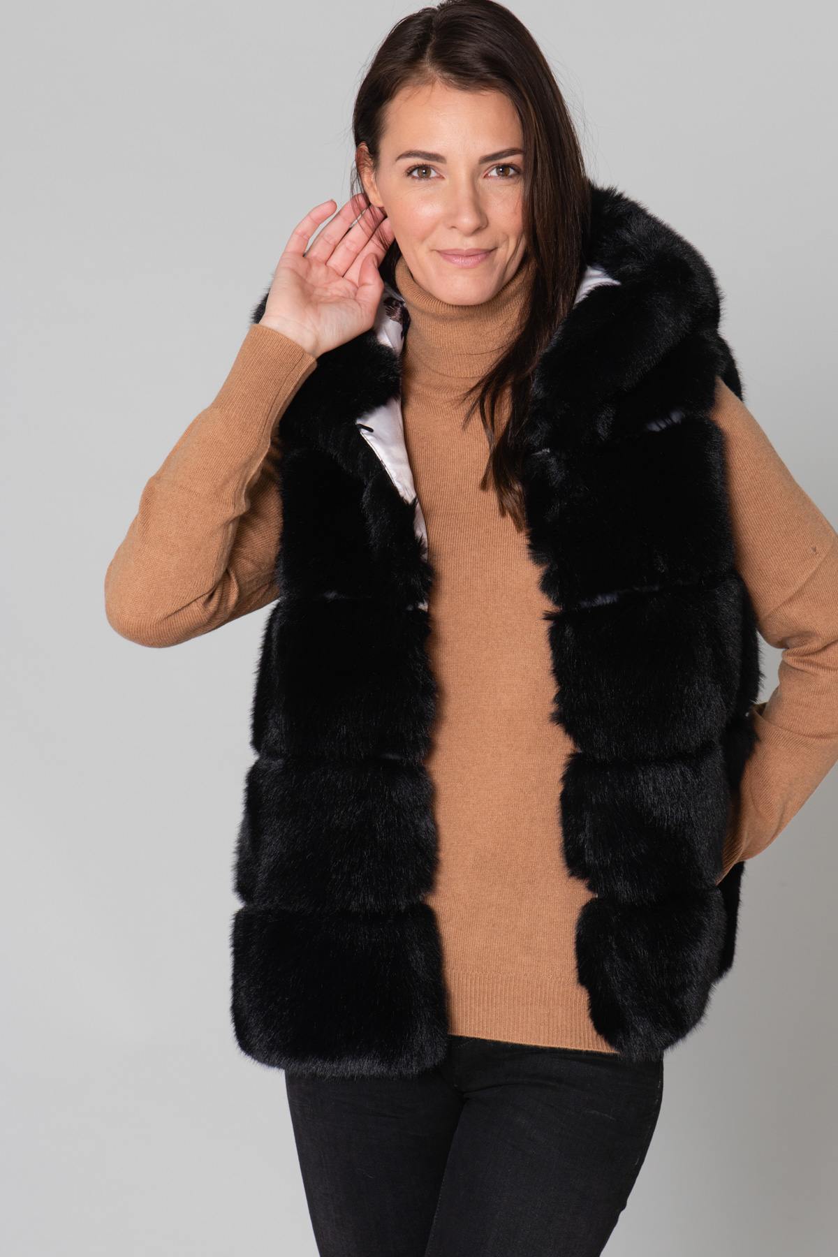 Black faux fur vest - Image n°2