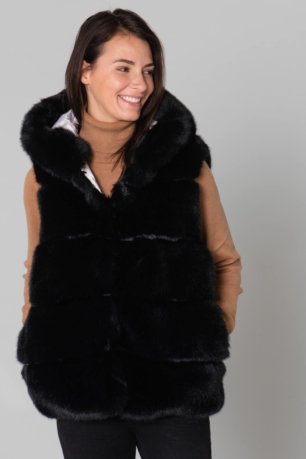 Black faux fur vest - Image n°3