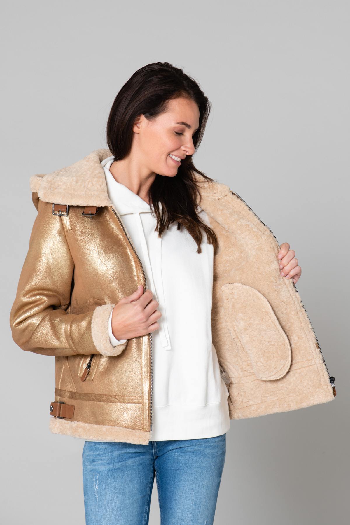 Gold faux leather bomber - Image n°4