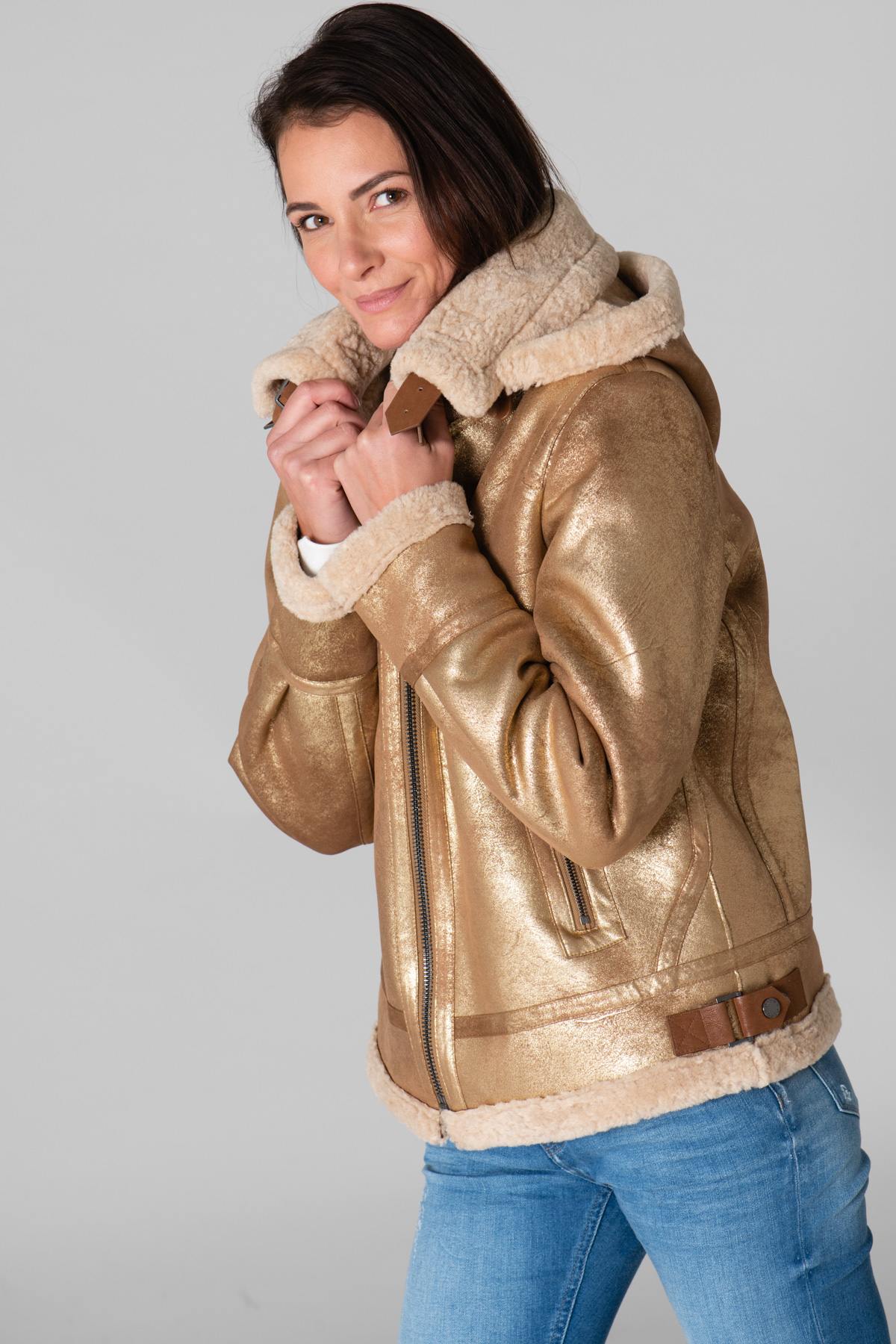 Gold faux leather bomber - Image n°1