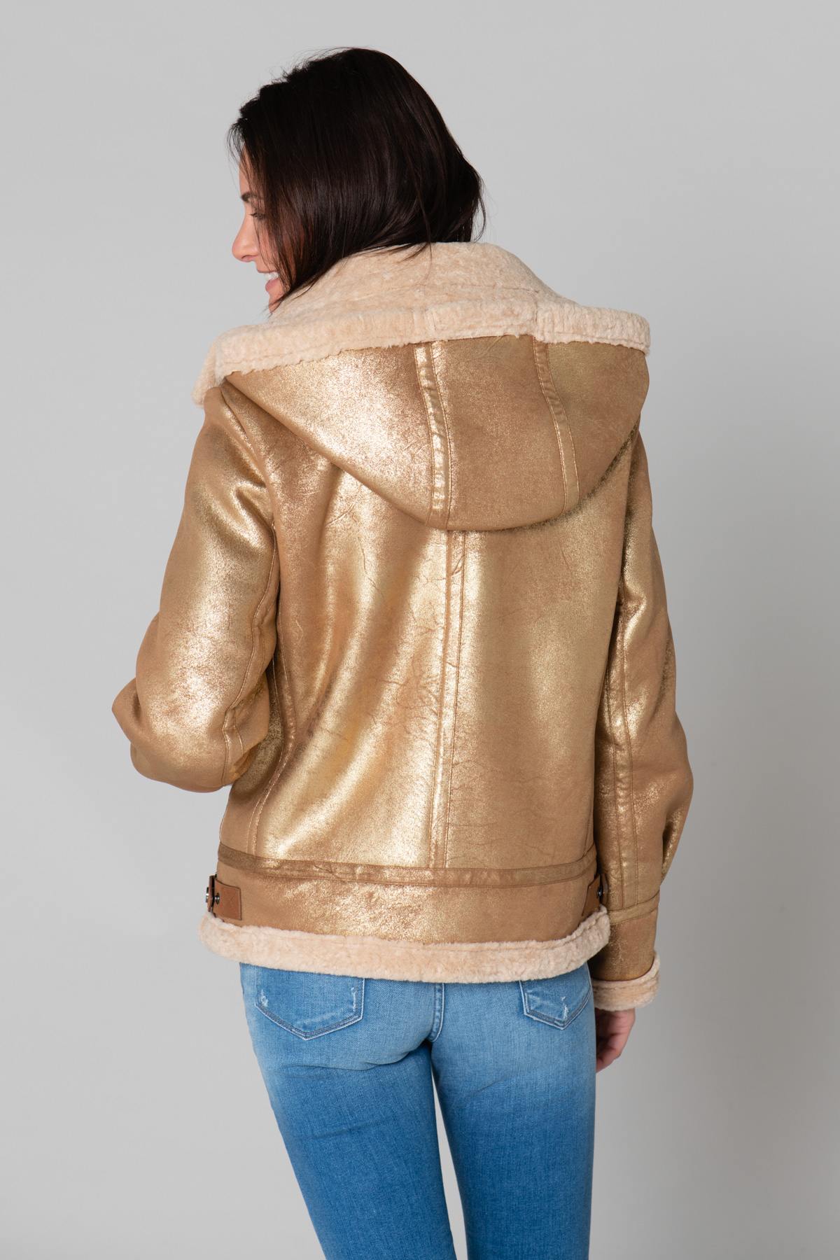 Gold faux leather bomber - Image n°5