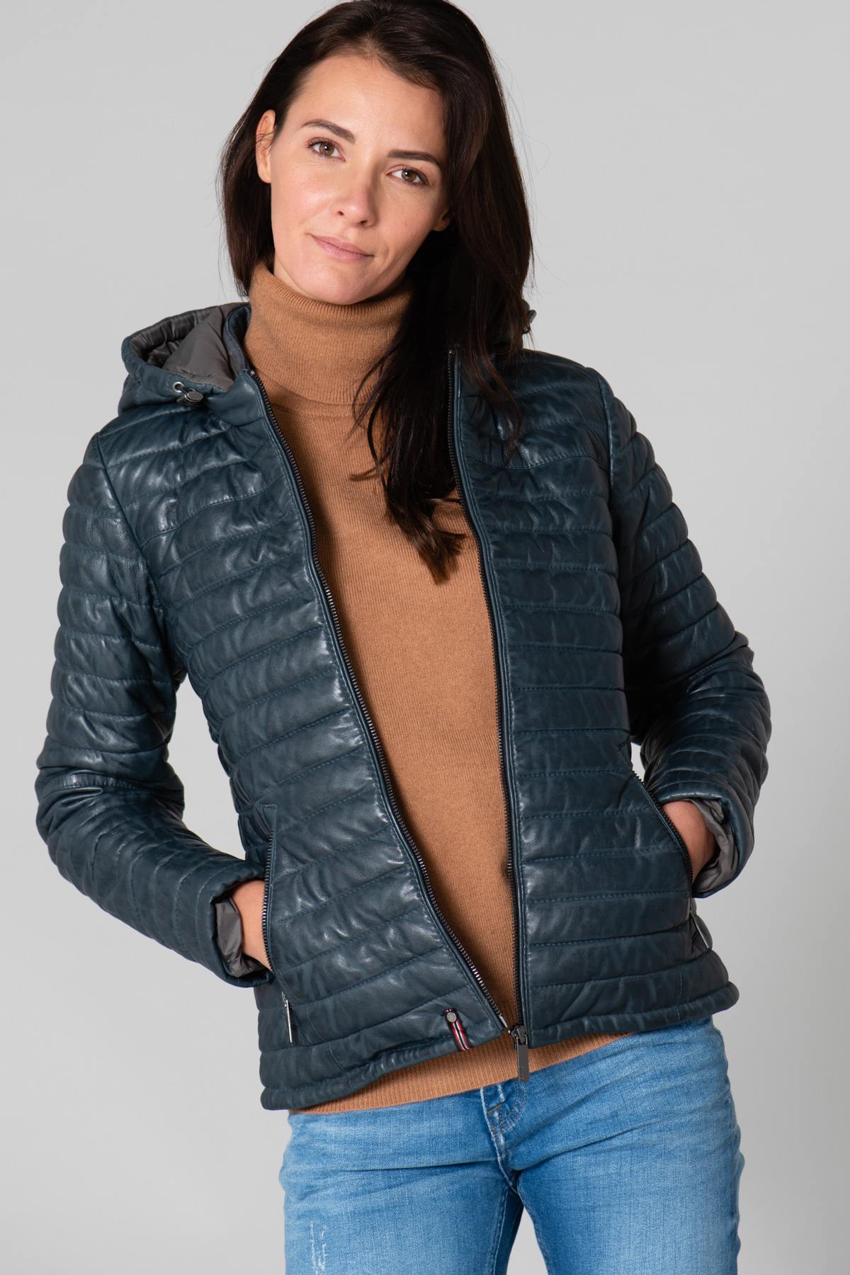 Dark blue sportswear down jacket - Image n°9