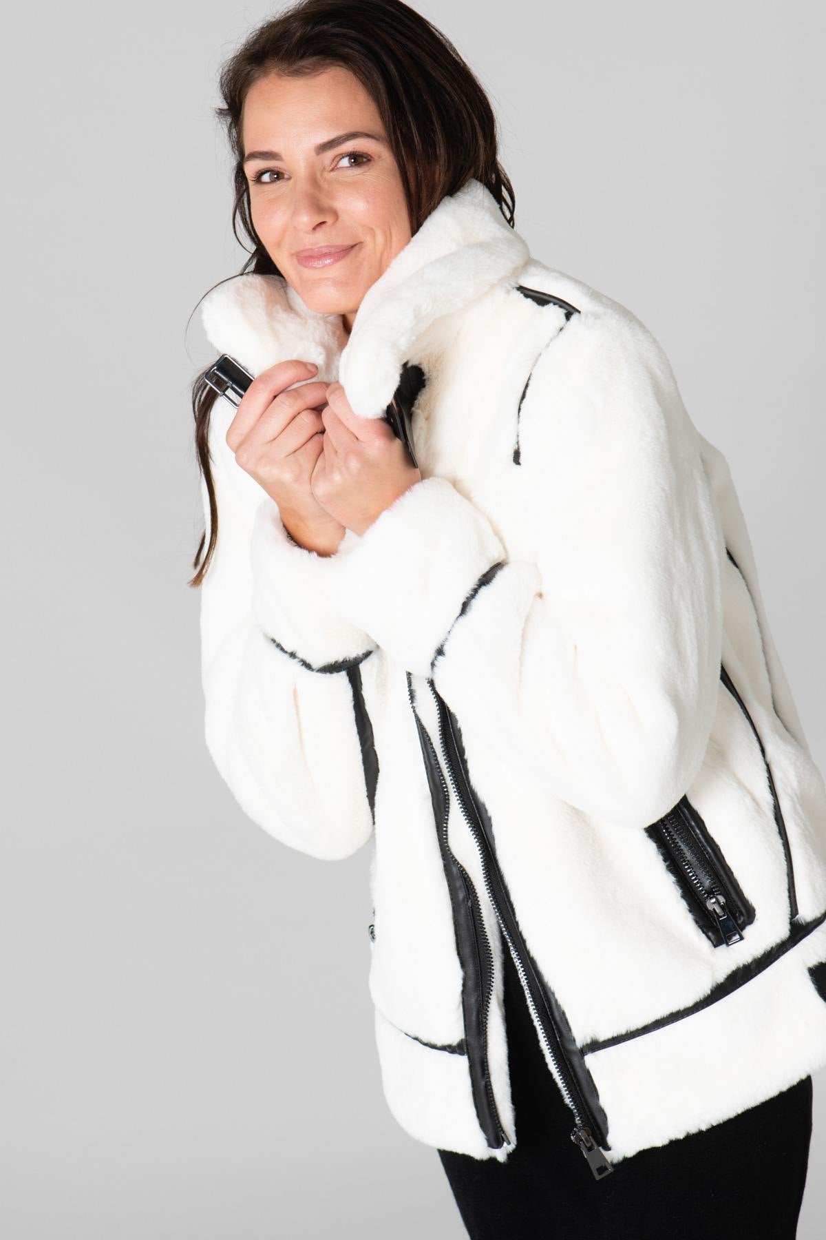 Ivory white polyester bomber jacket - Image n°1