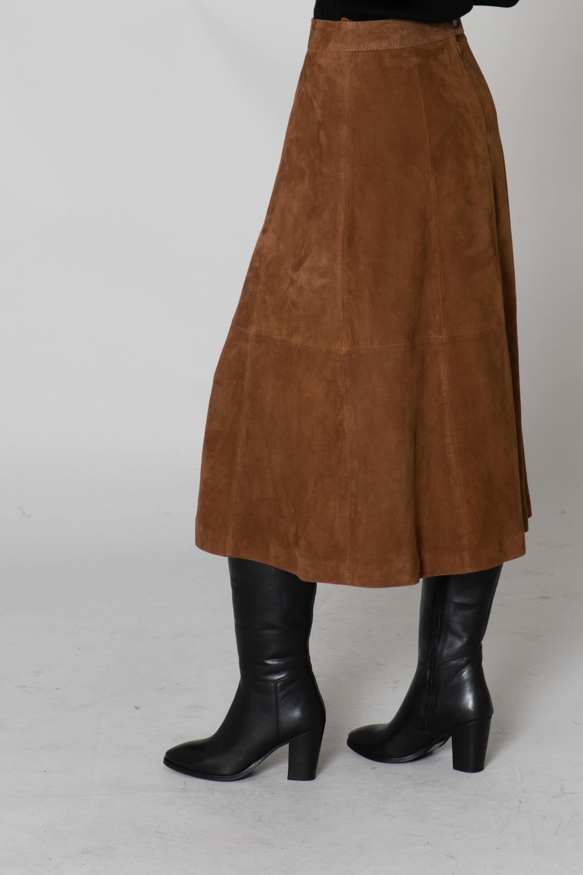 Suede goatskin midi skirt - Image n°8