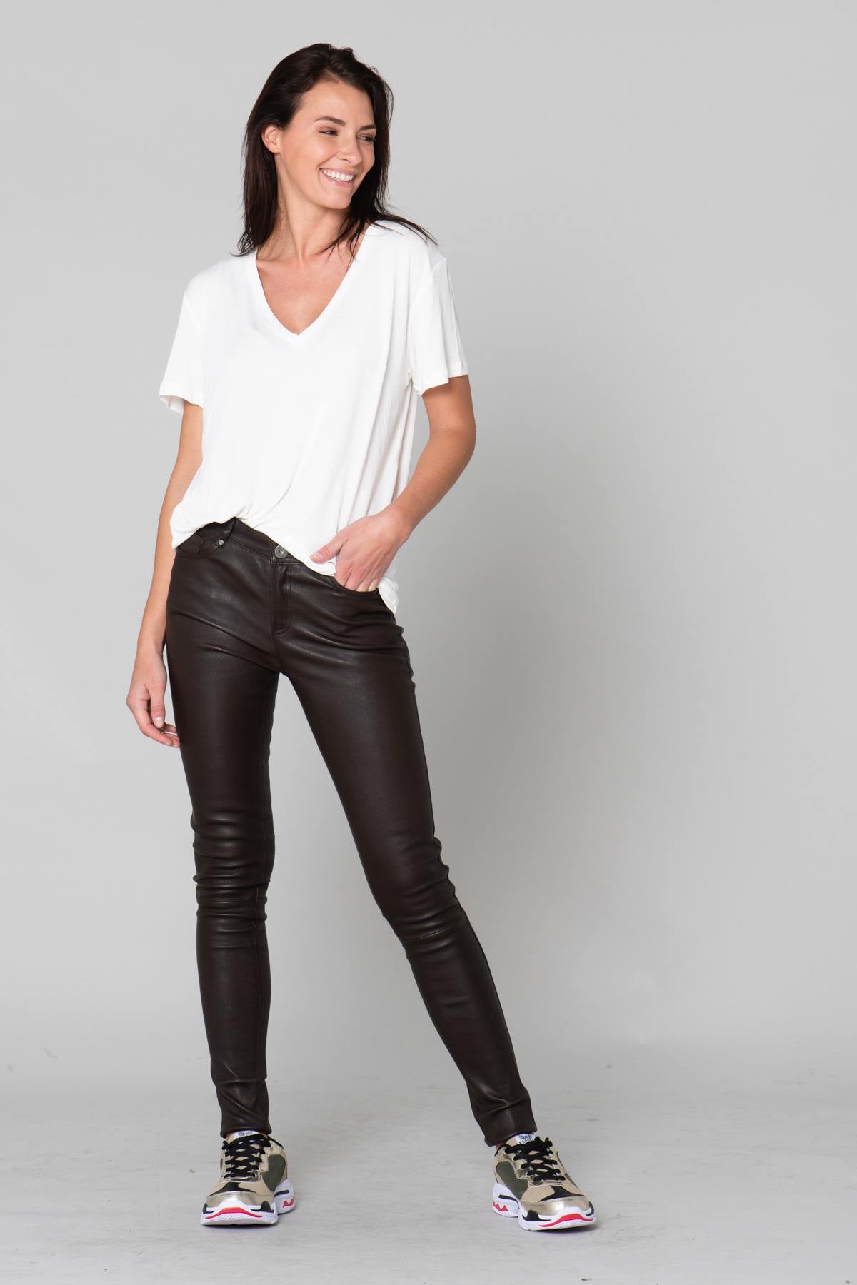 Brown leather legging pants - Image n°6