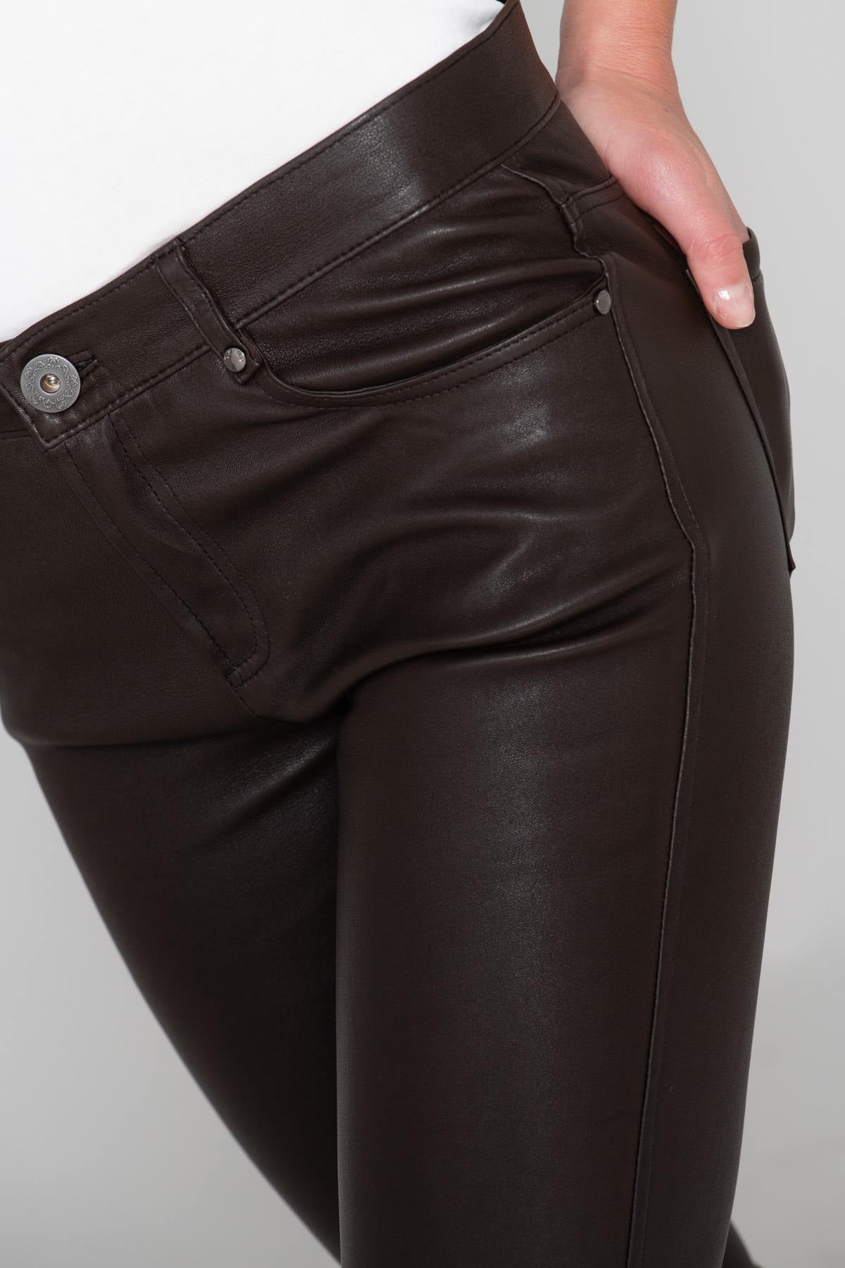 Brown leather legging pants - Image n°4