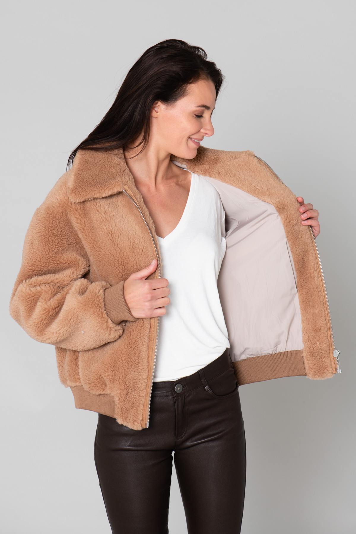 Camel oversized faux fur - Image n°5