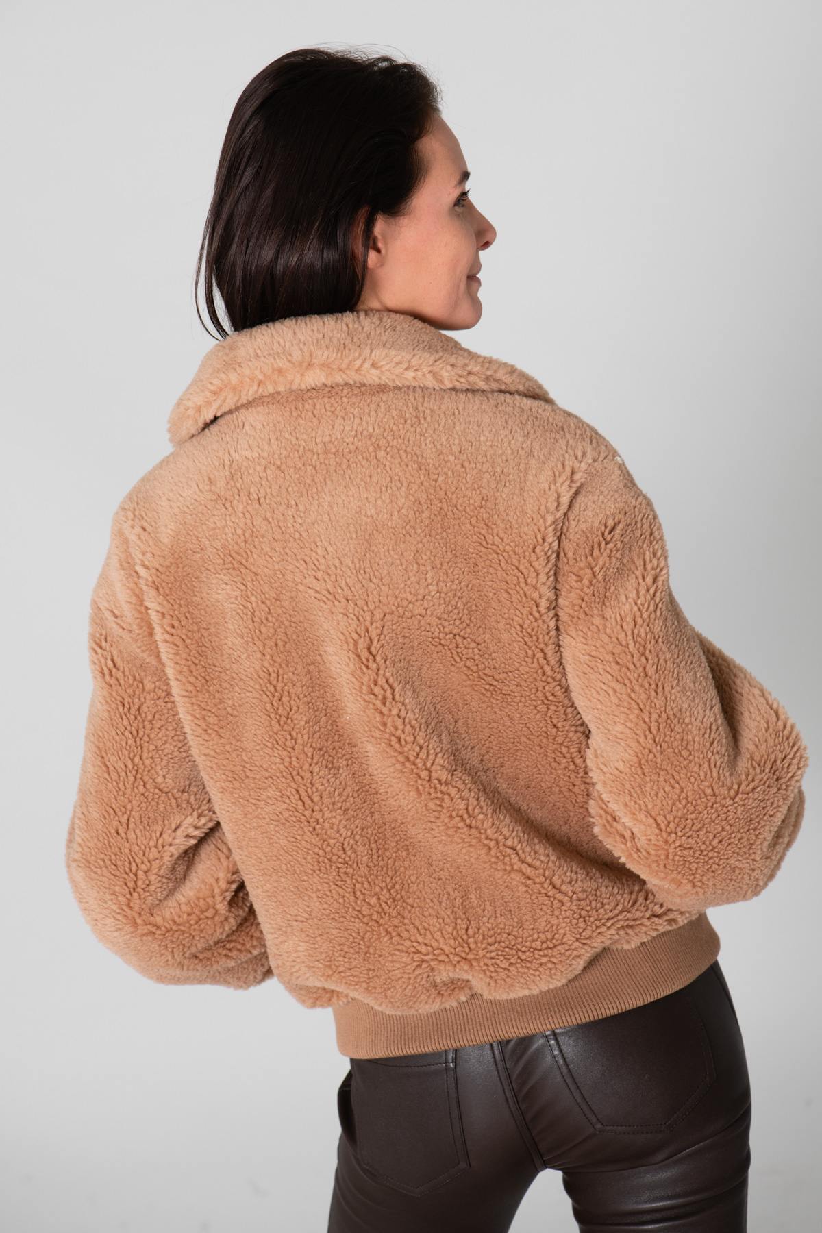 Camel oversized faux fur - Image n°6