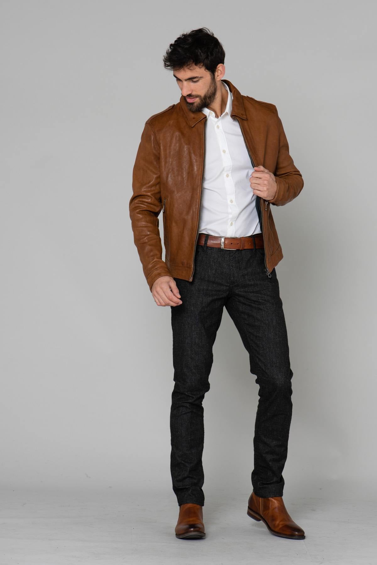 Cognac shirt collar jacket - Image n°3