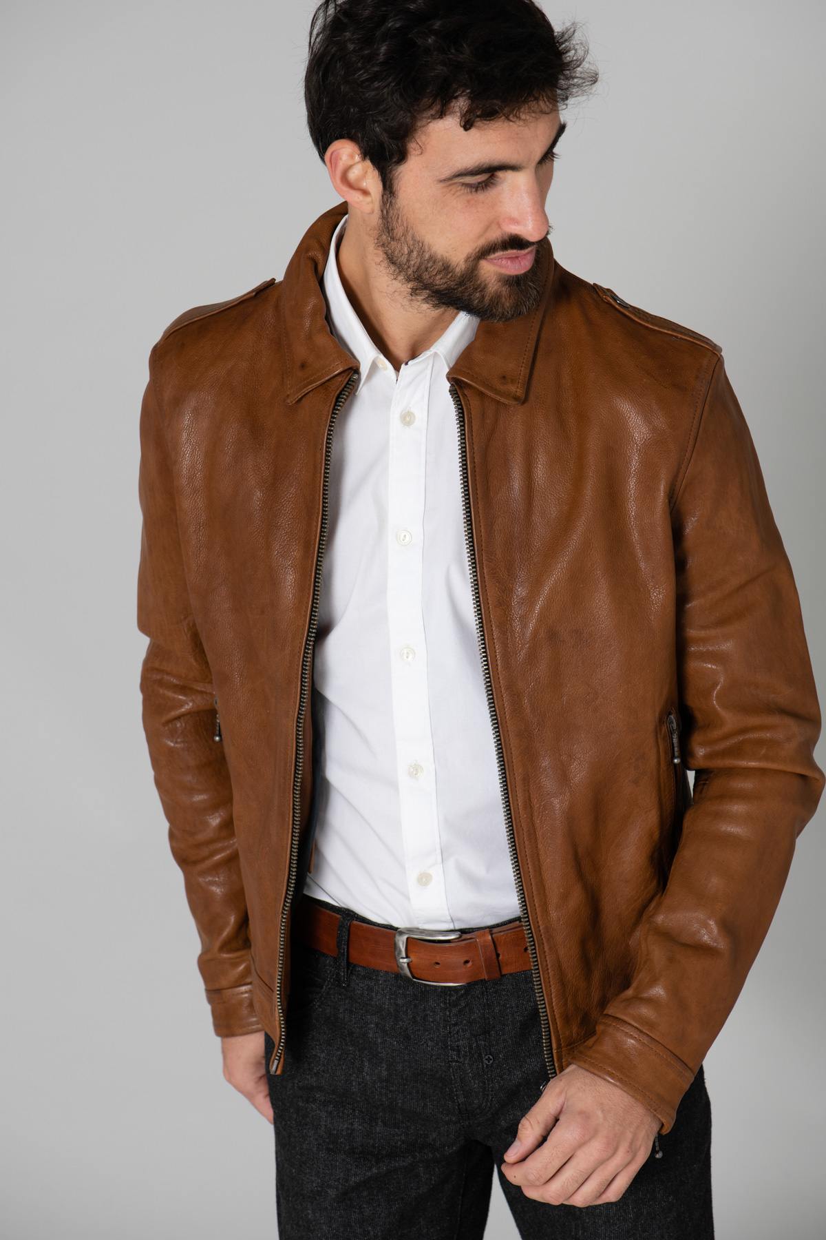 Cognac shirt collar jacket - Image n°1