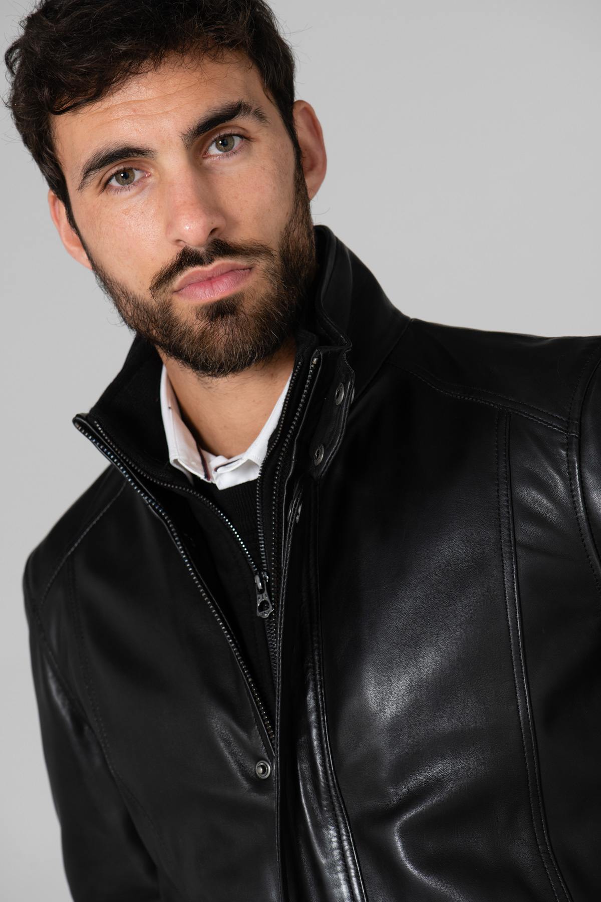 Genuine leather over-jacket with facing - Image n°4