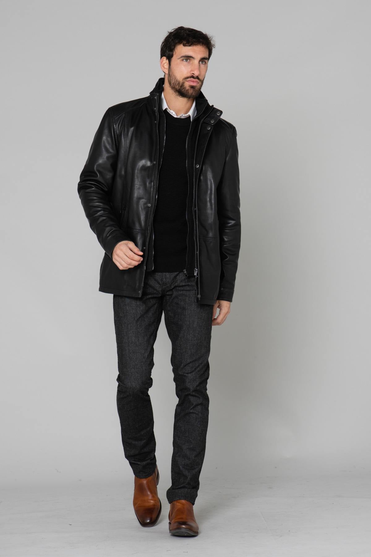 Genuine leather over-jacket with facing - Image n°2