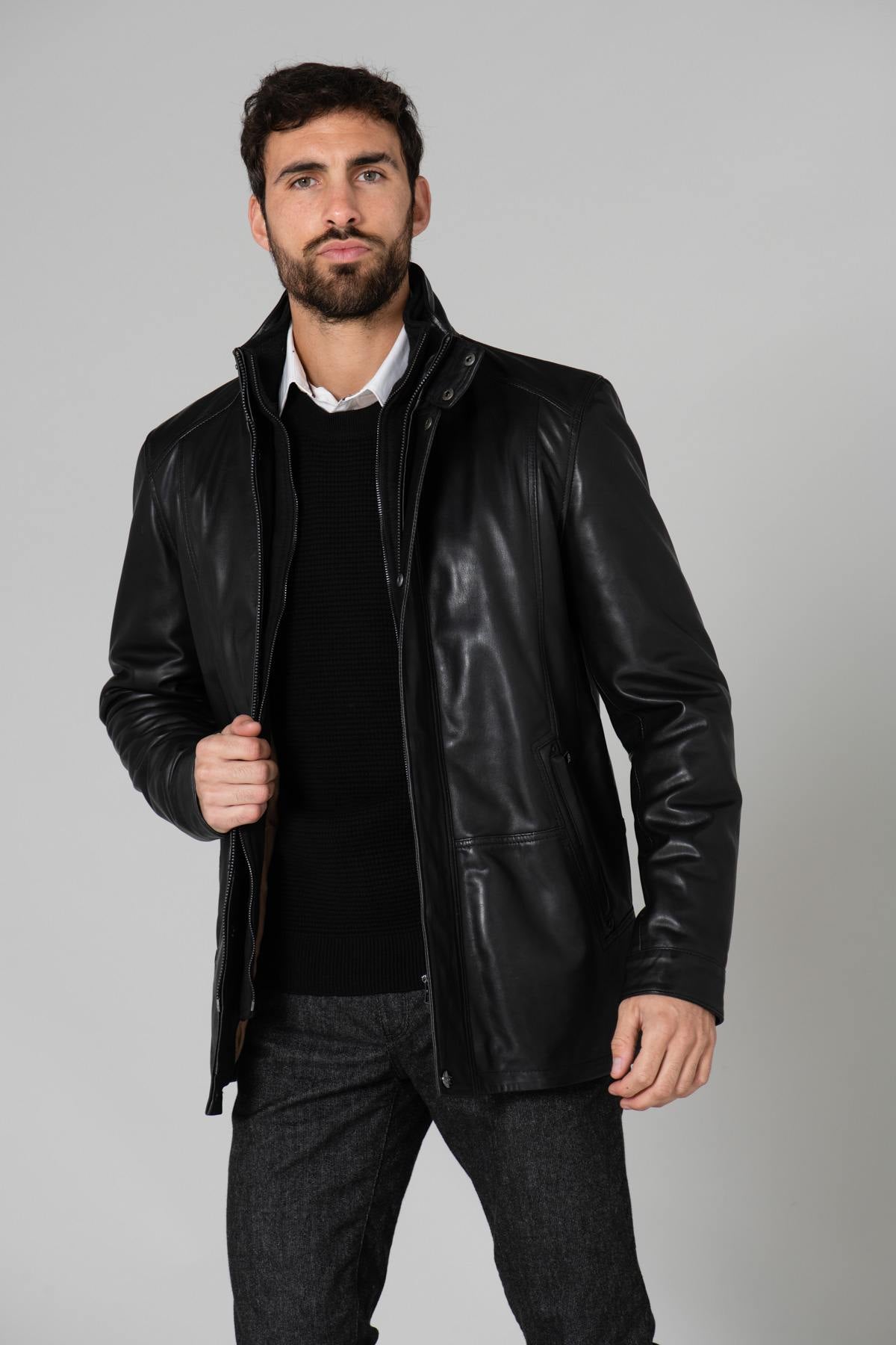 Genuine leather over-jacket with facing - Image n°7