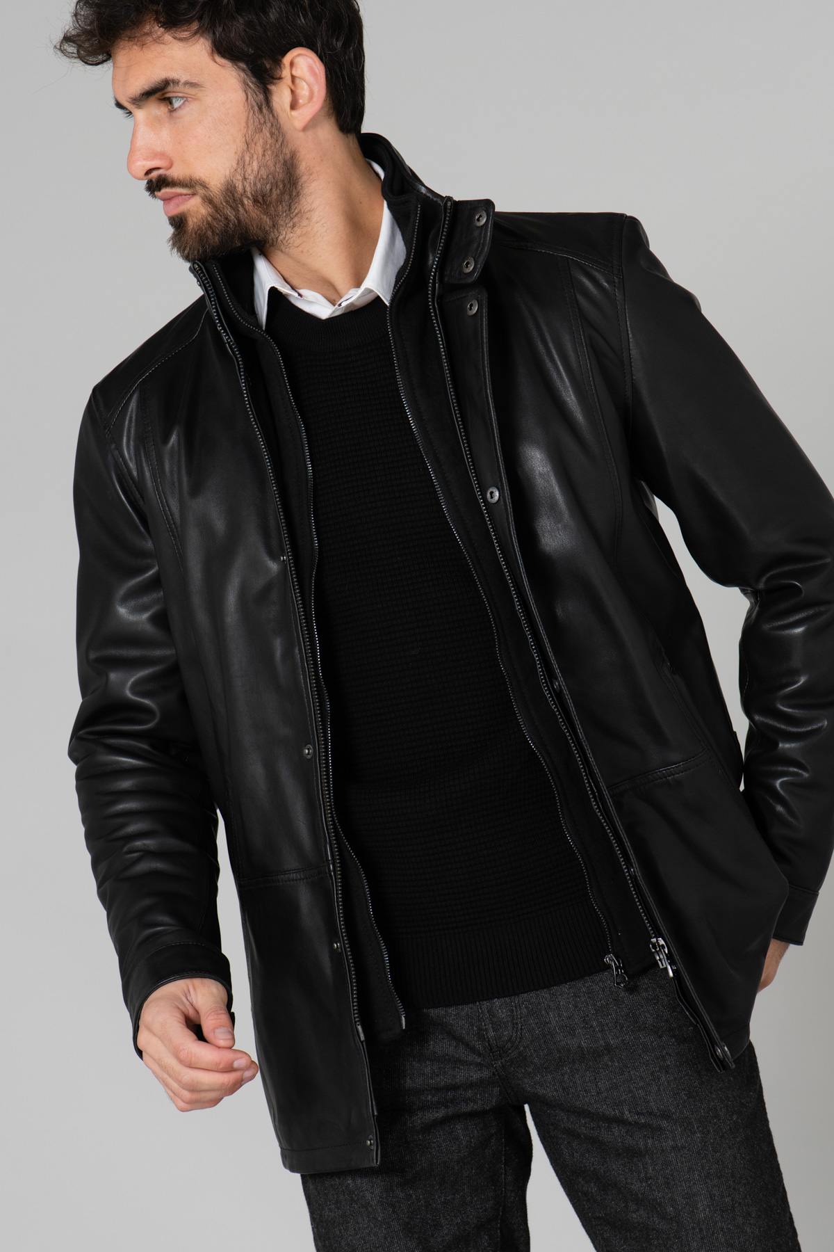 Genuine leather over-jacket with facing - Image n°1