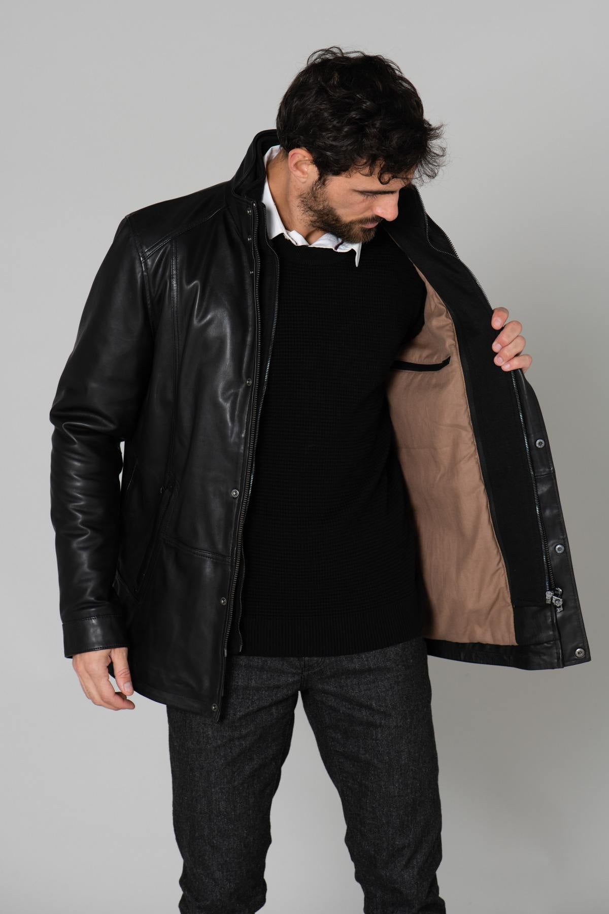 Genuine leather over-jacket with facing - Image n°5