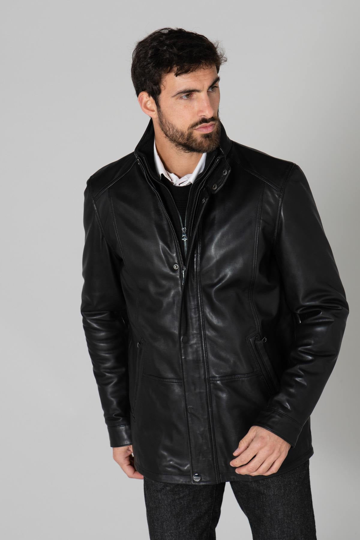 Genuine leather over-jacket with facing - Image n°8