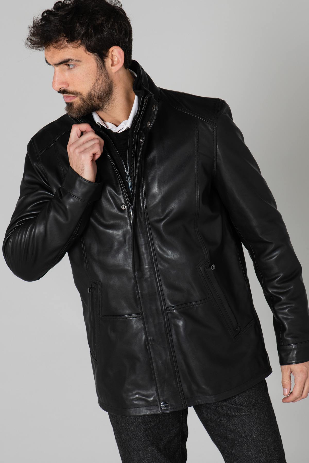 Genuine leather over-jacket with facing - Image n°3