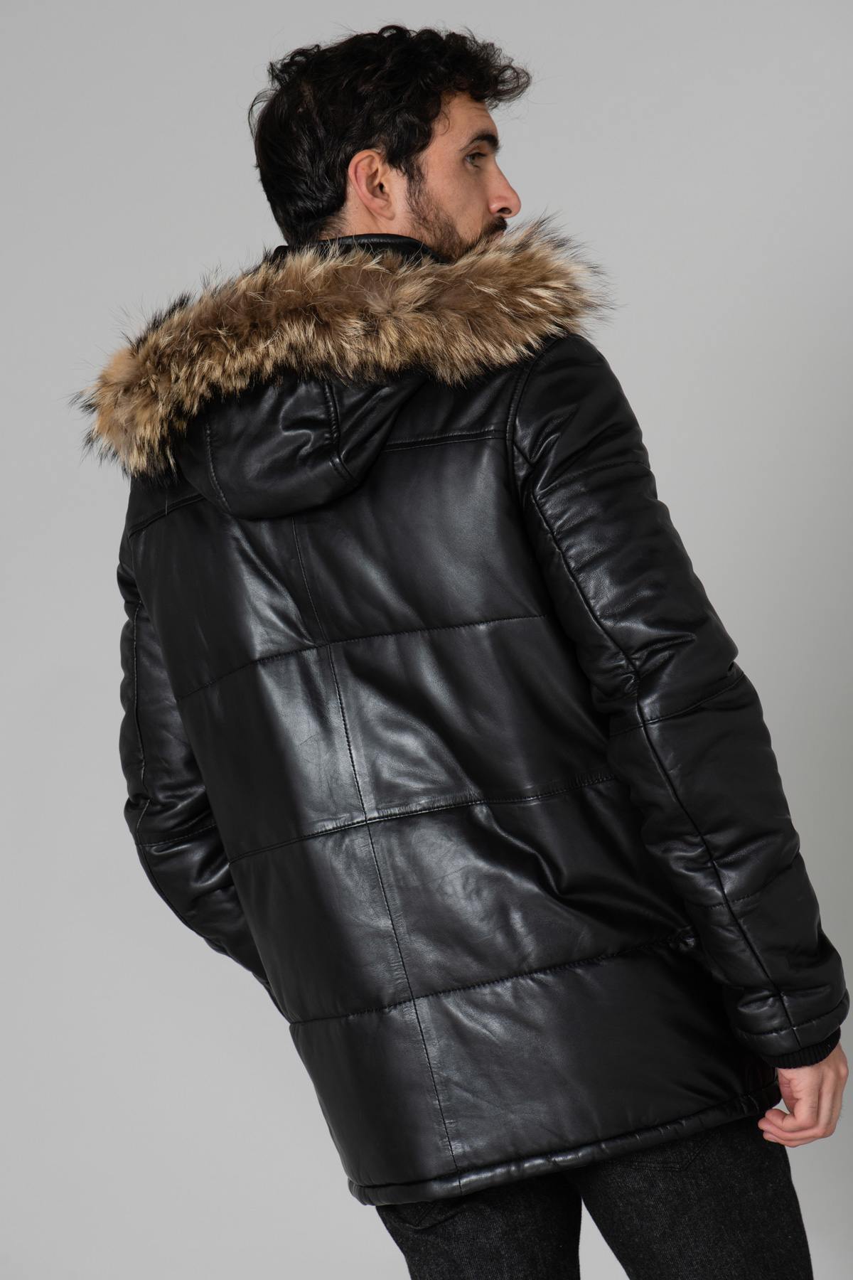 Men's down jacket in black sheepskin leather - Image n°6