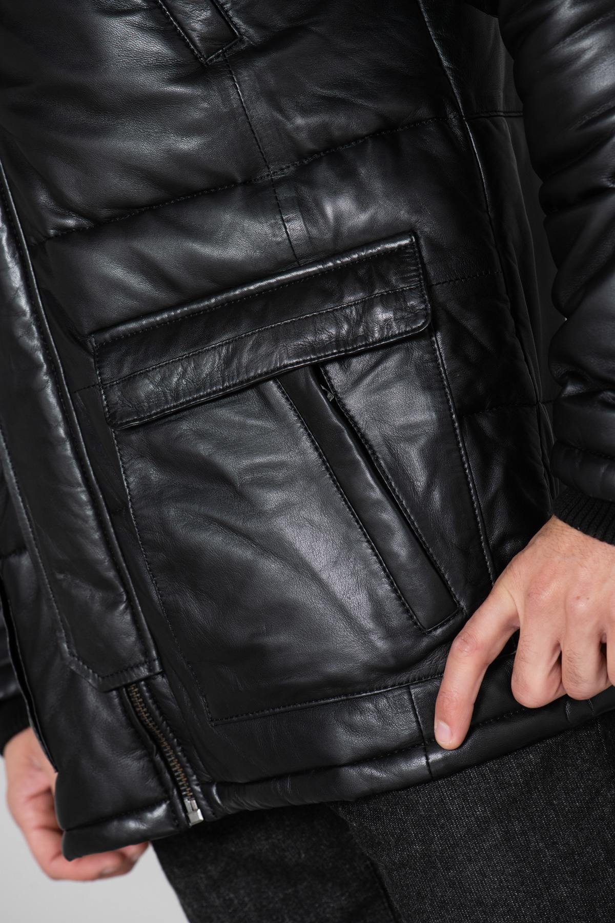 Men's down jacket in black sheepskin leather - Image n°8