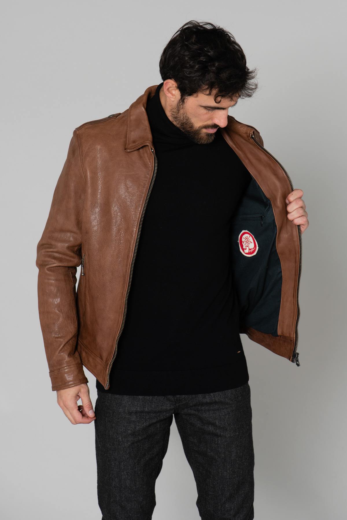 Genuine brown leather jacket - Image n°2