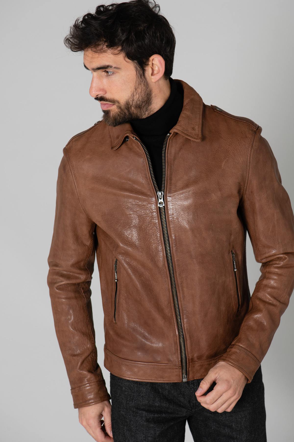 Genuine brown leather jacket - Image n°3