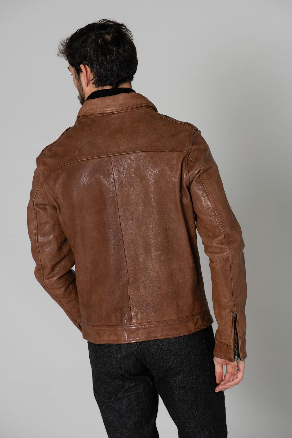 Genuine brown leather jacket - Image n°4