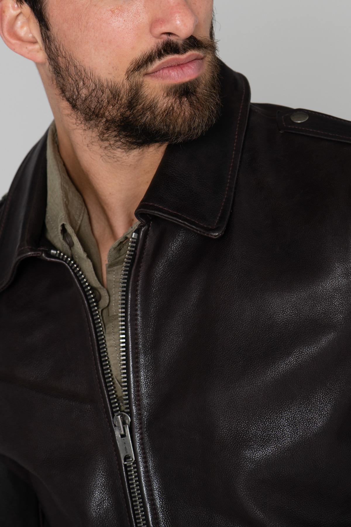 Dark brown military leather jacket - Image n°8