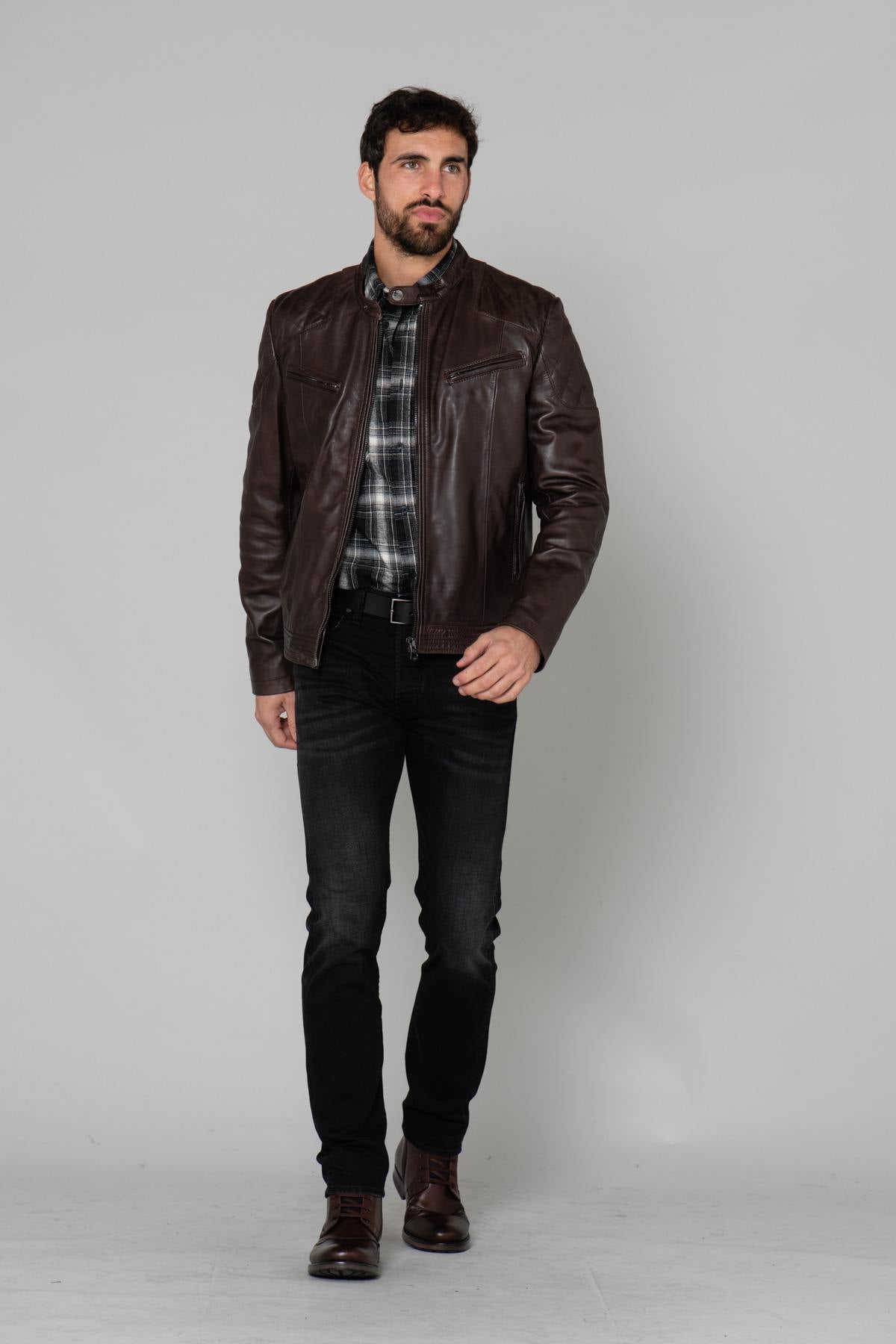 Quilted shoulder leather jacket - Image n°2