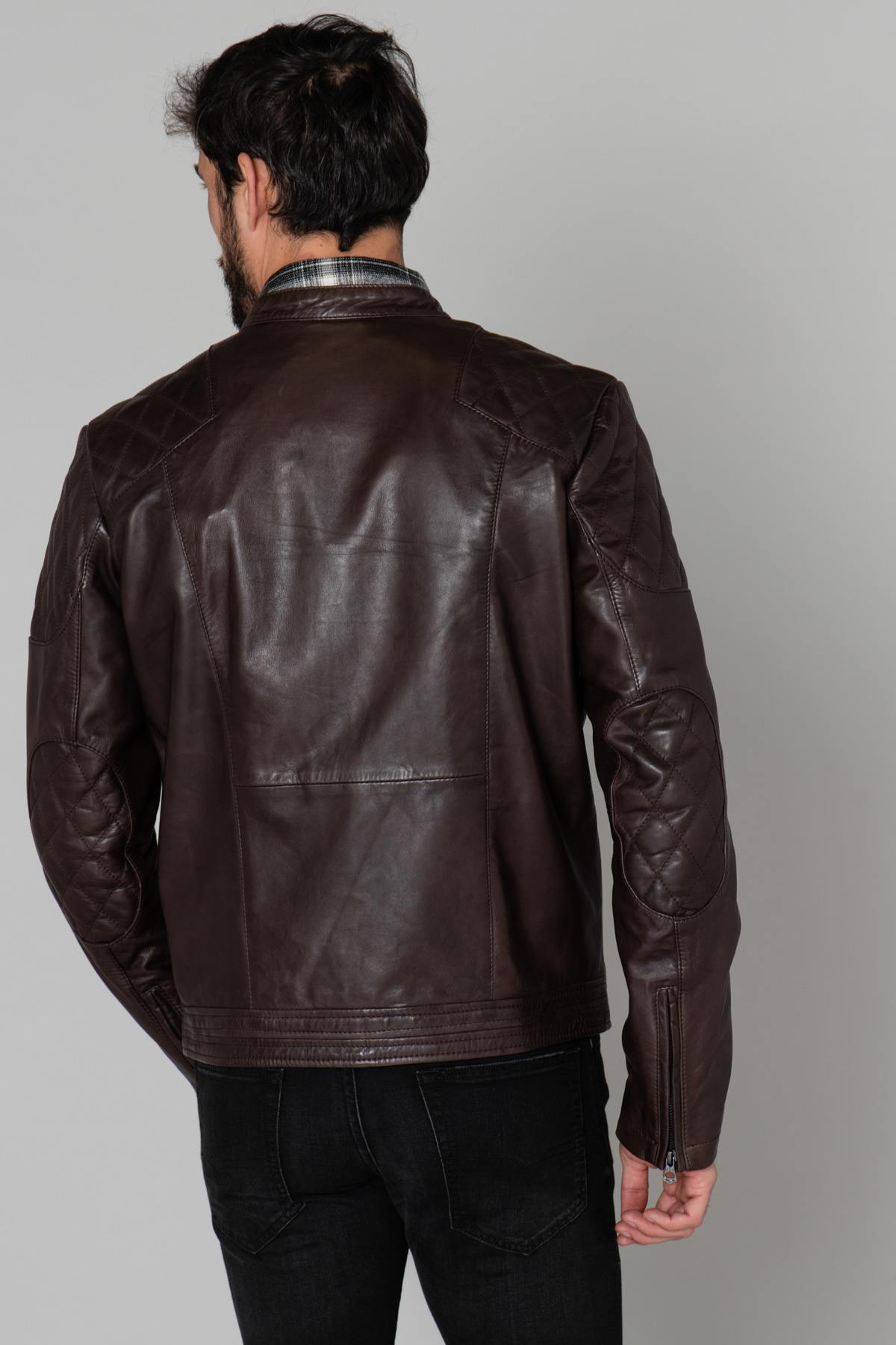 Quilted shoulder leather jacket - Image n°5