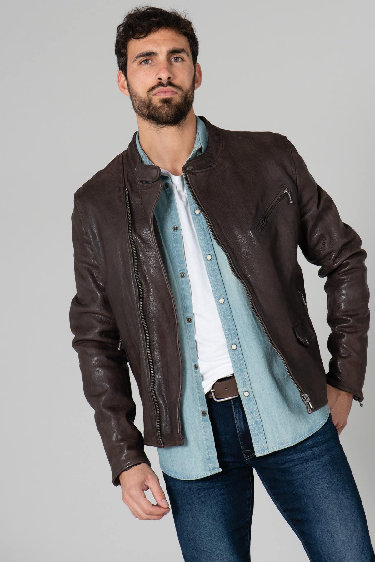 Genuine leather biker jacket - Image n°3