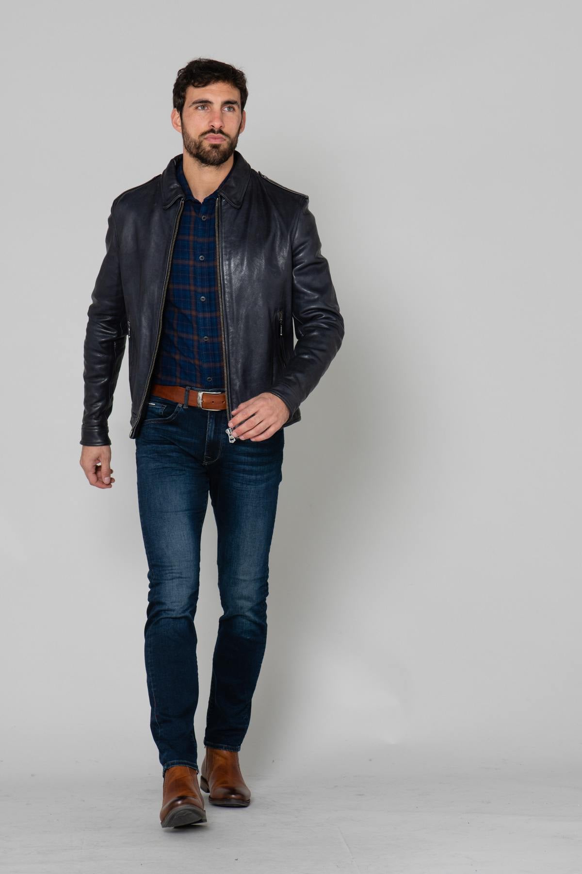 Navy blue leather shirt collar - Image n°3