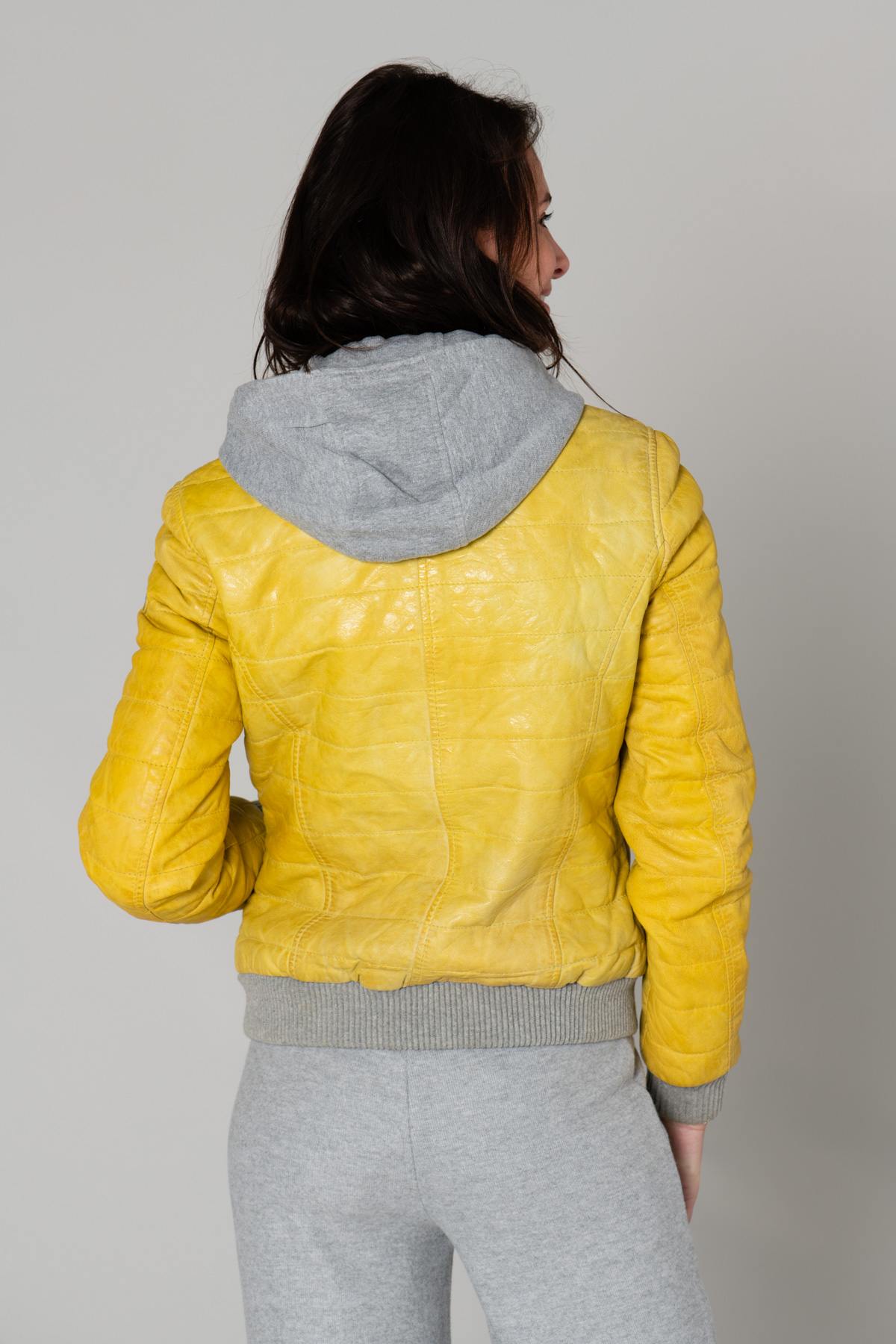 Fine yellow genuine leather down jacket - Image n°6