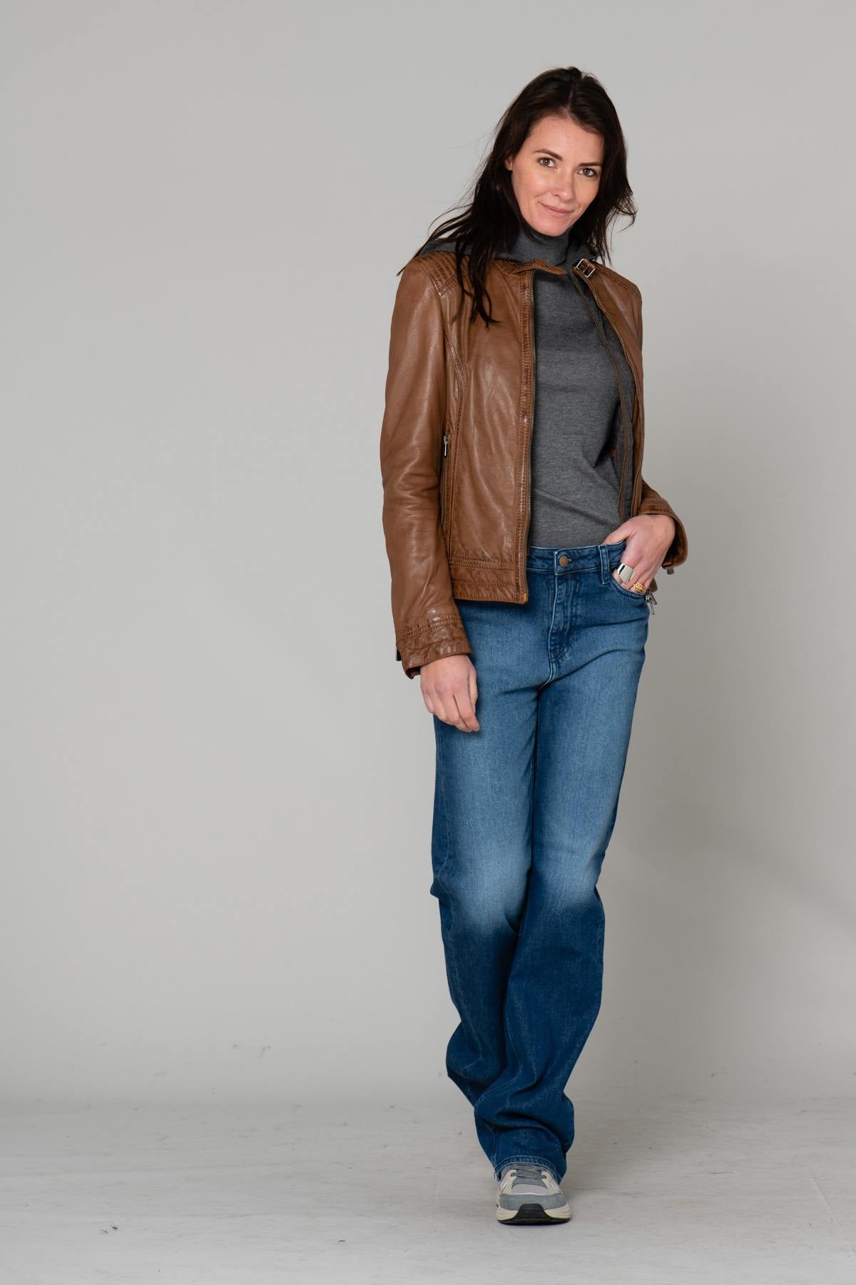 Leather jacket with hooded facing - Image n°2