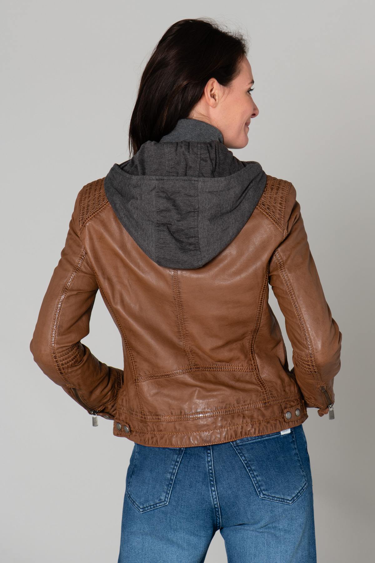 Leather jacket with hooded facing - Image n°7